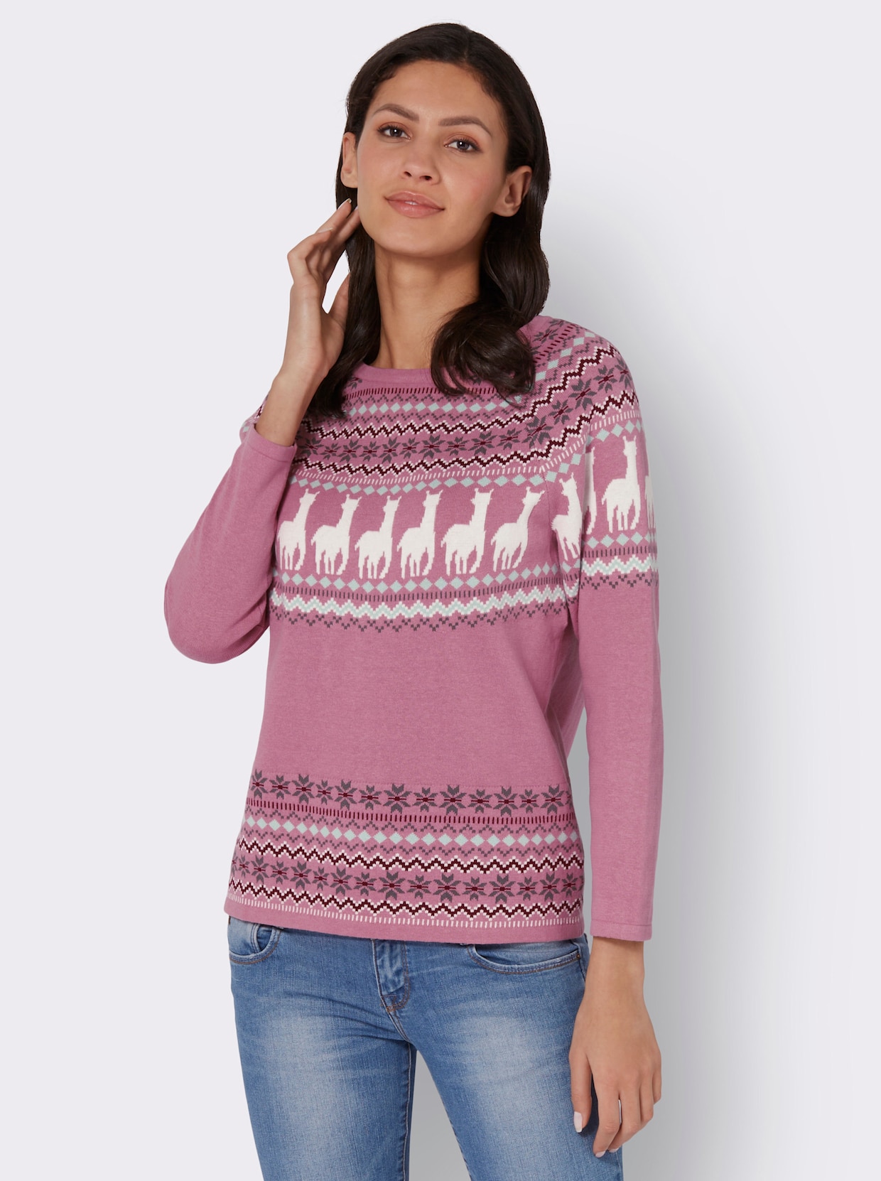 Norwegerpullover - altrosa-ecru-gemustert