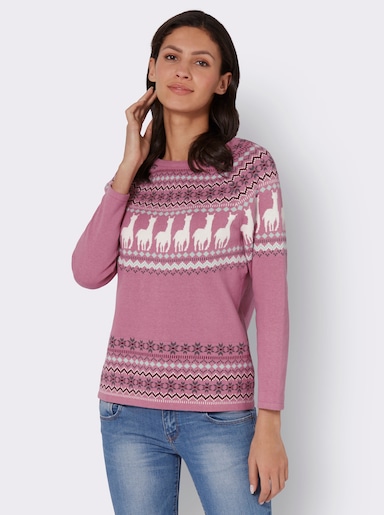 Norwegerpullover - altrosa-ecru-gemustert