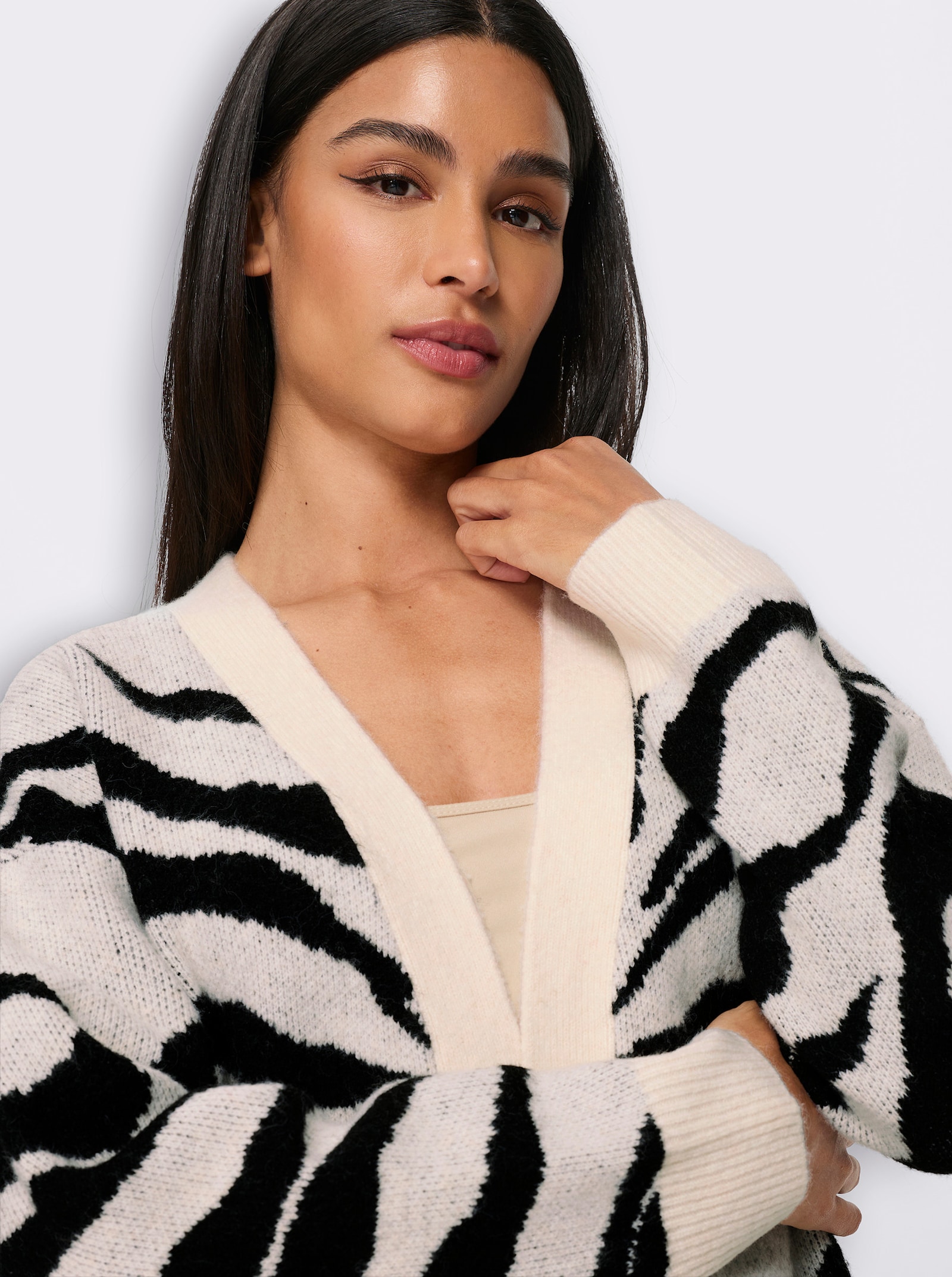 heine Vest van jacquard in zebralook - champagne/zwart gedessineerd