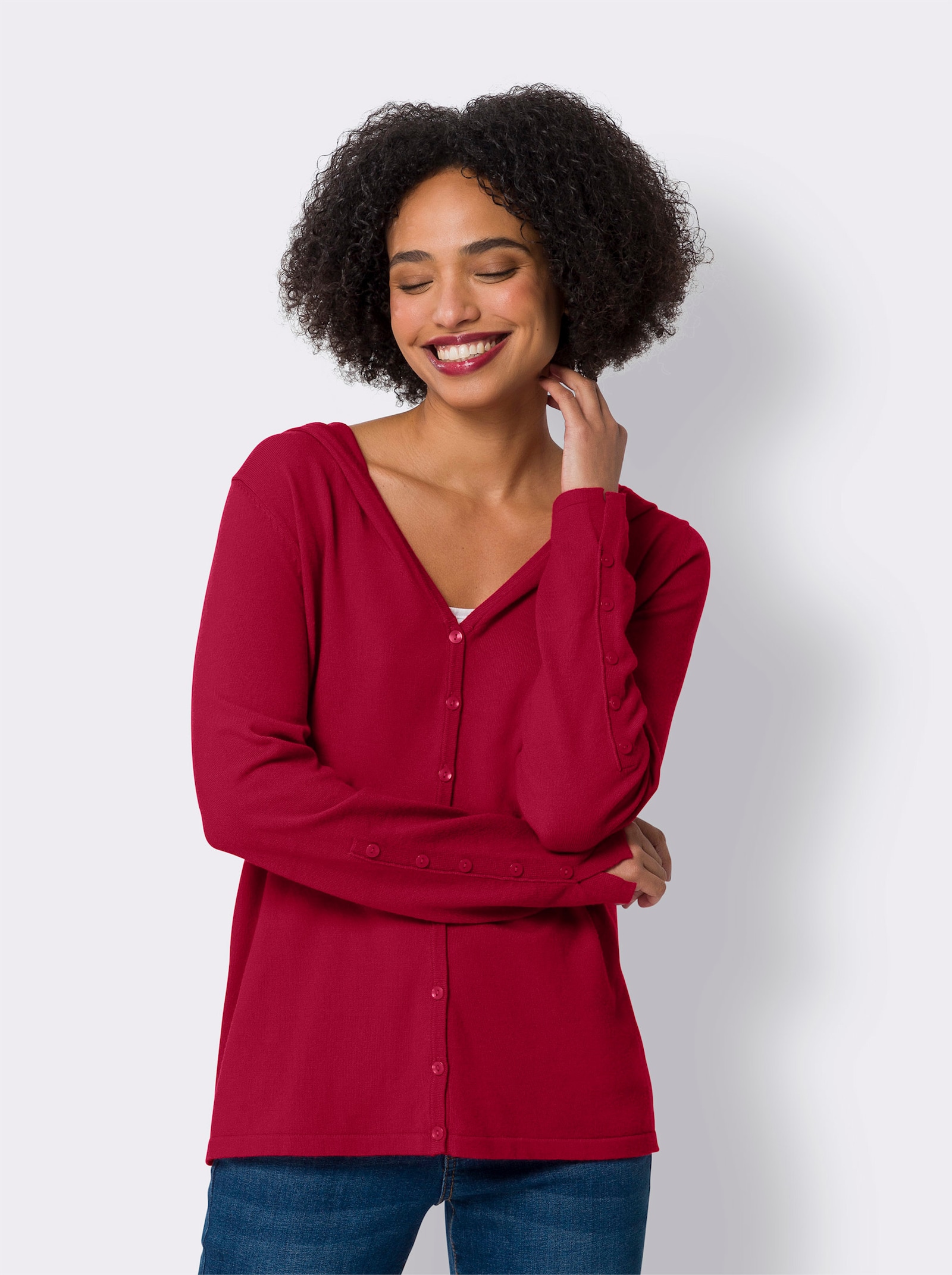 heine Veste à capuche en qualité tricot fin - rouge