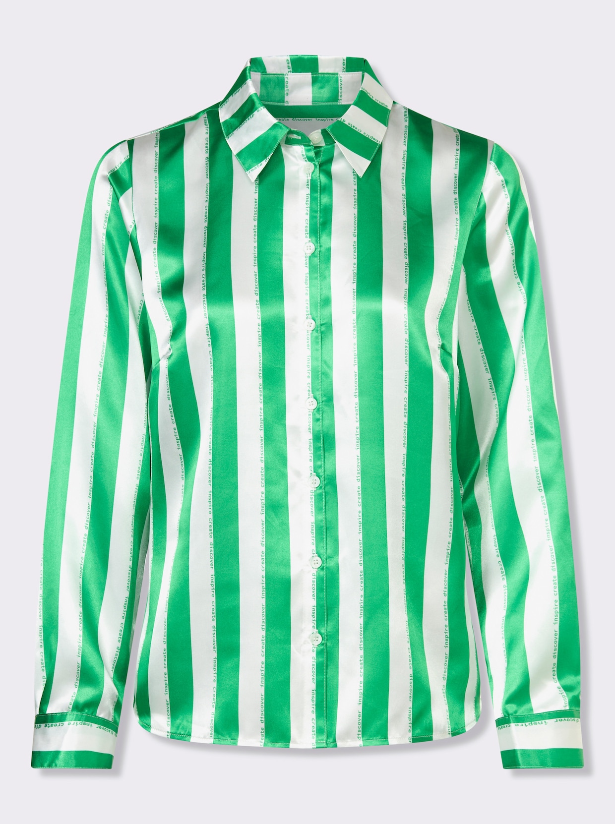heine Hemdbluse - grasgrün-ecru-gestreift