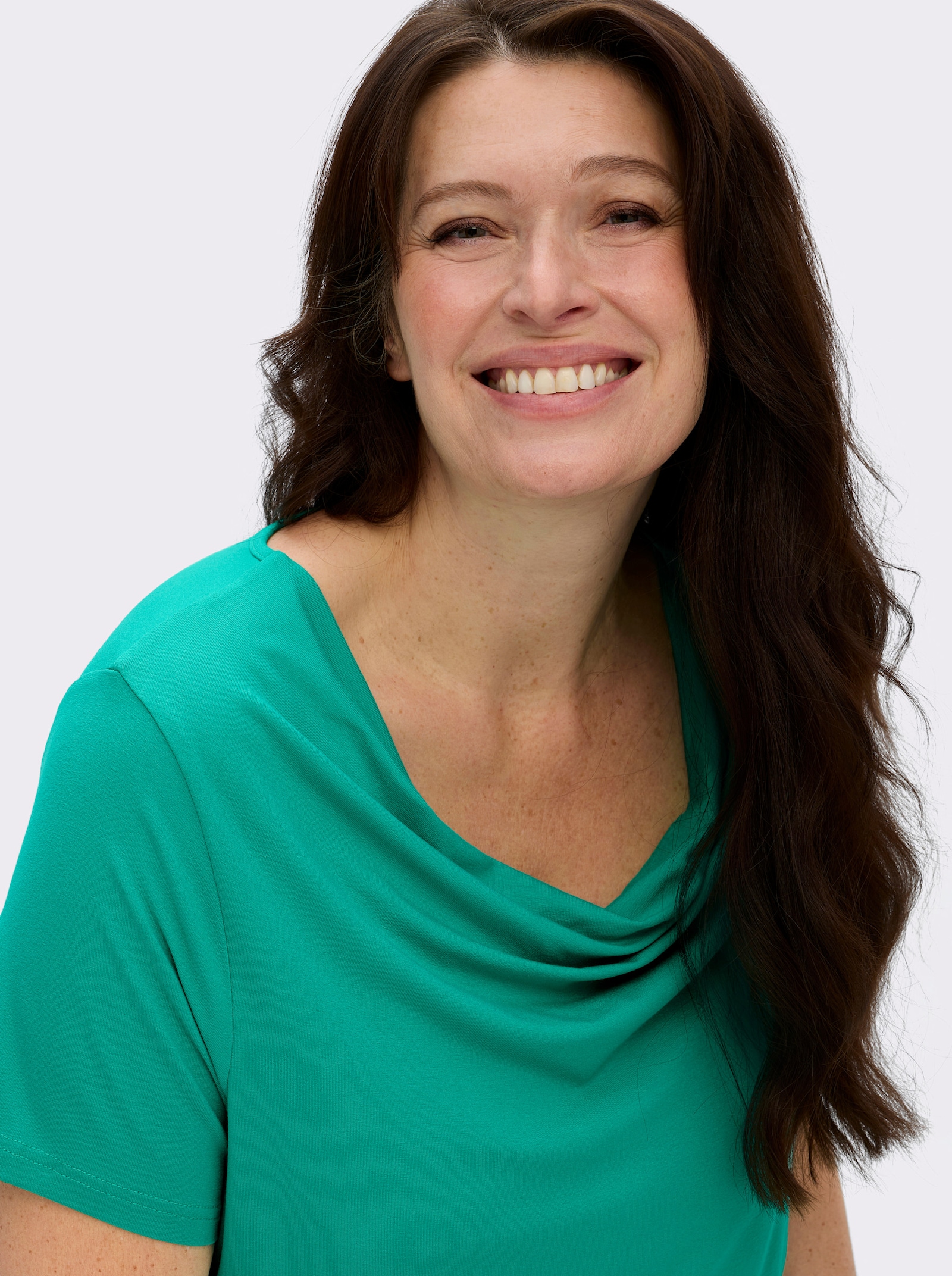 Wasserfallshirt mit kurzen Ärmeln - smaragd