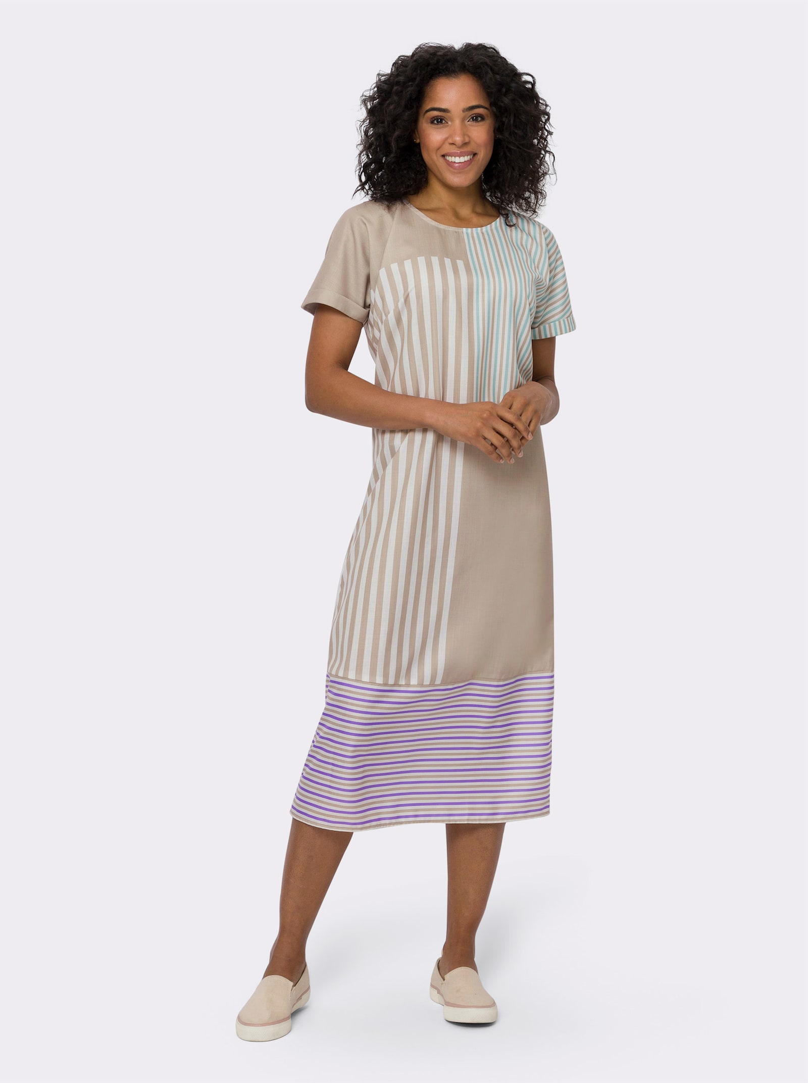 A-Linien-Kleid in Leinen-Optik - ecru-beige-bedruckt