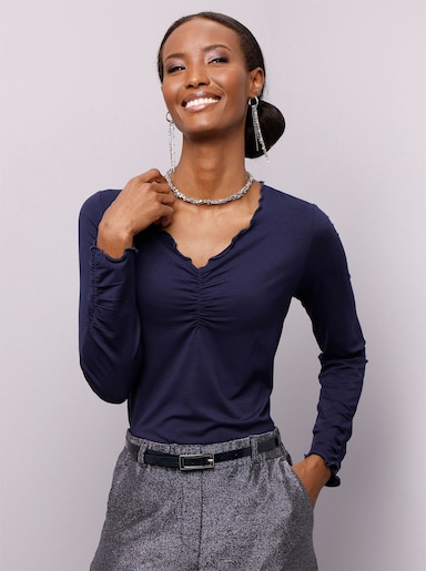 Langarmshirt mit V-Ausschnitt - marine
