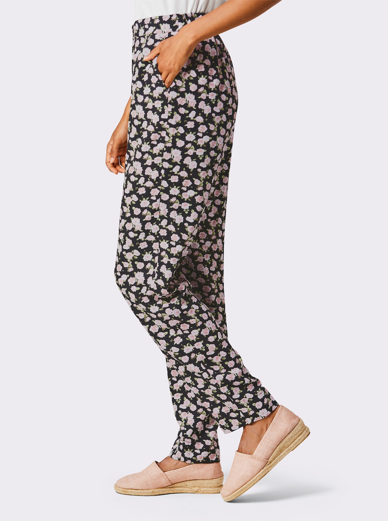 CREATION L PREMIUM comfortbroek - zwart/lichtroze bedrukt