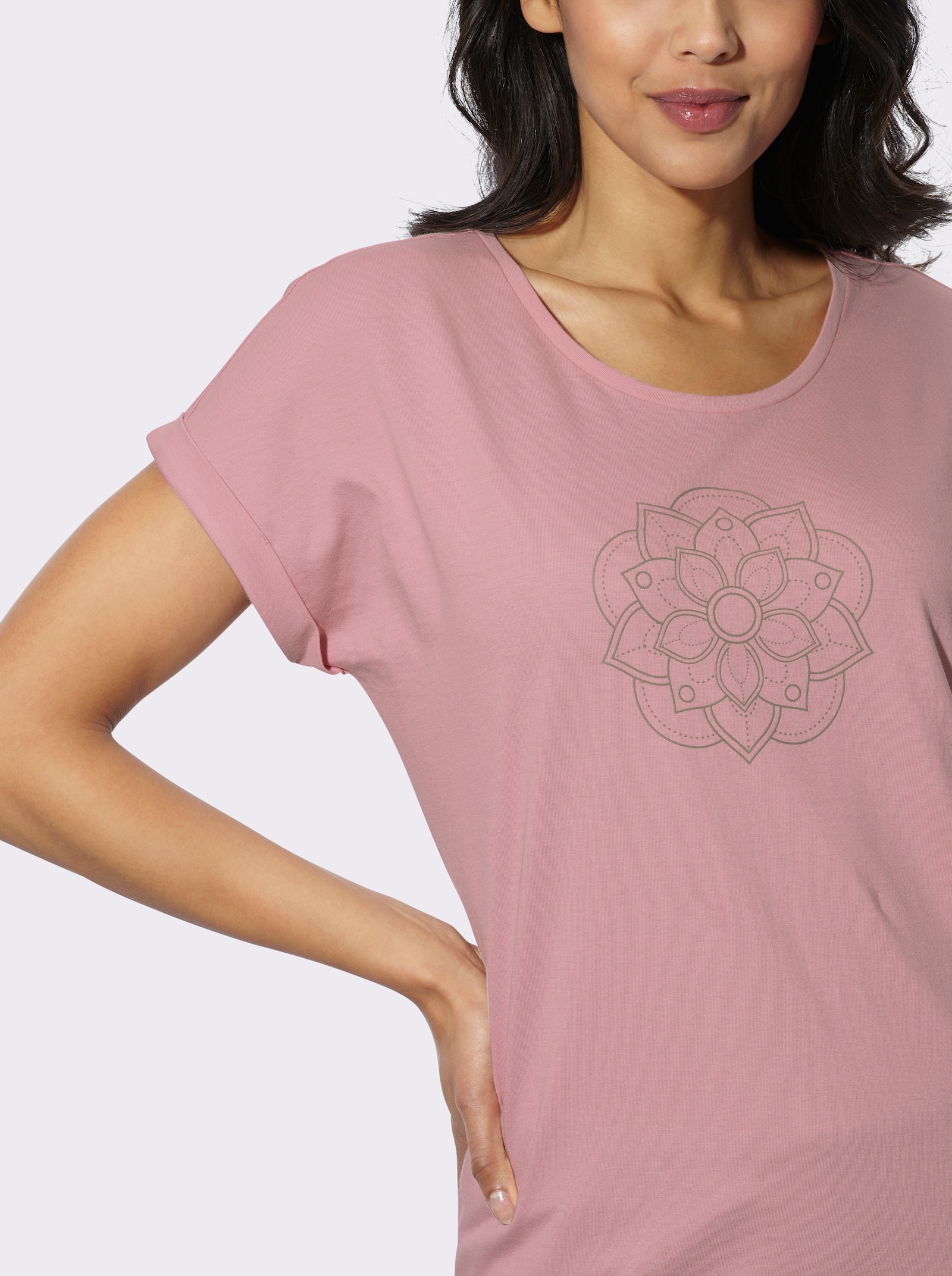 Freizeitshirt mit fixiertem Ärmelaufschlag - hortensie