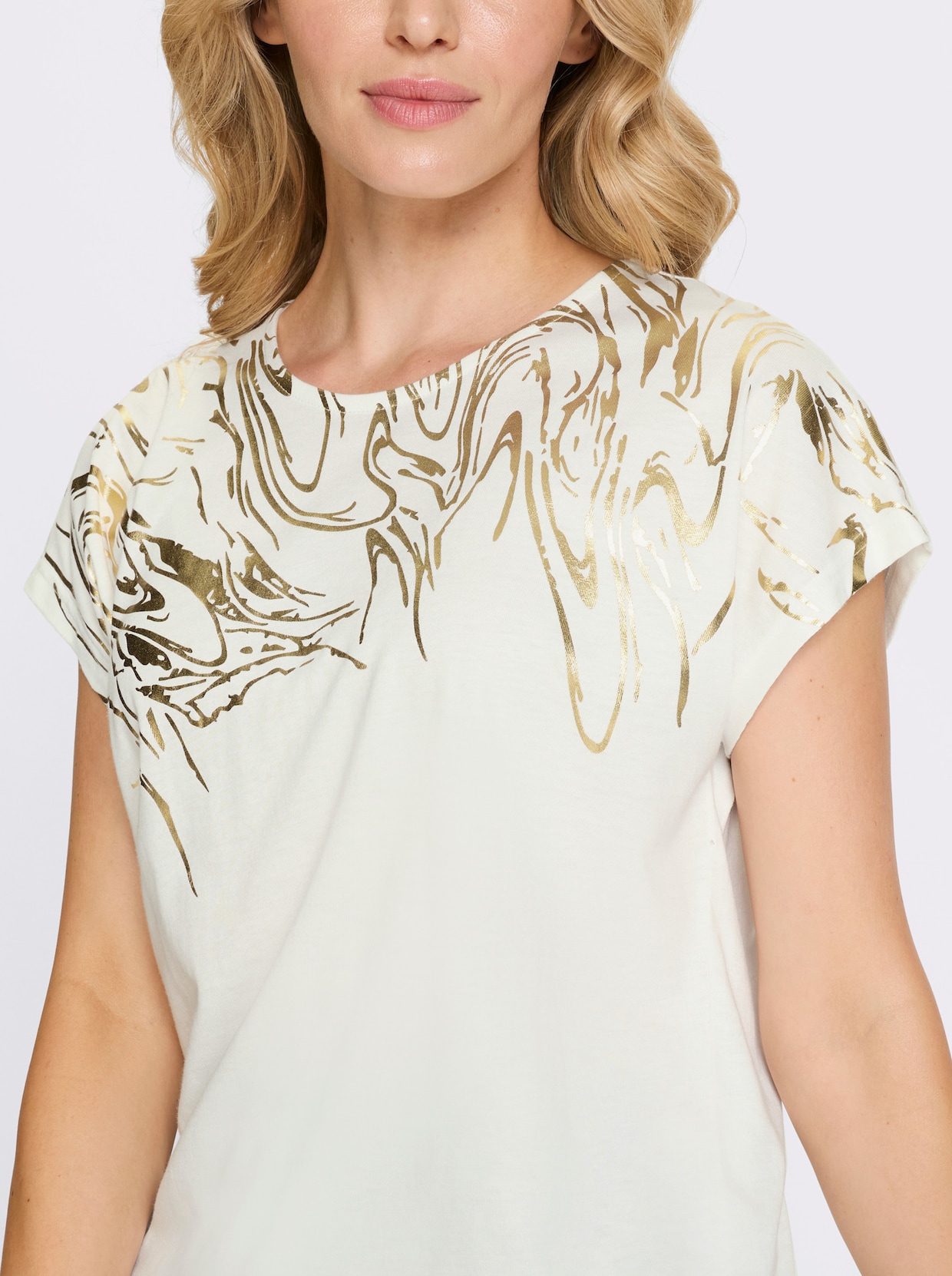 Kurzarmshirt - ecru-goldfarben