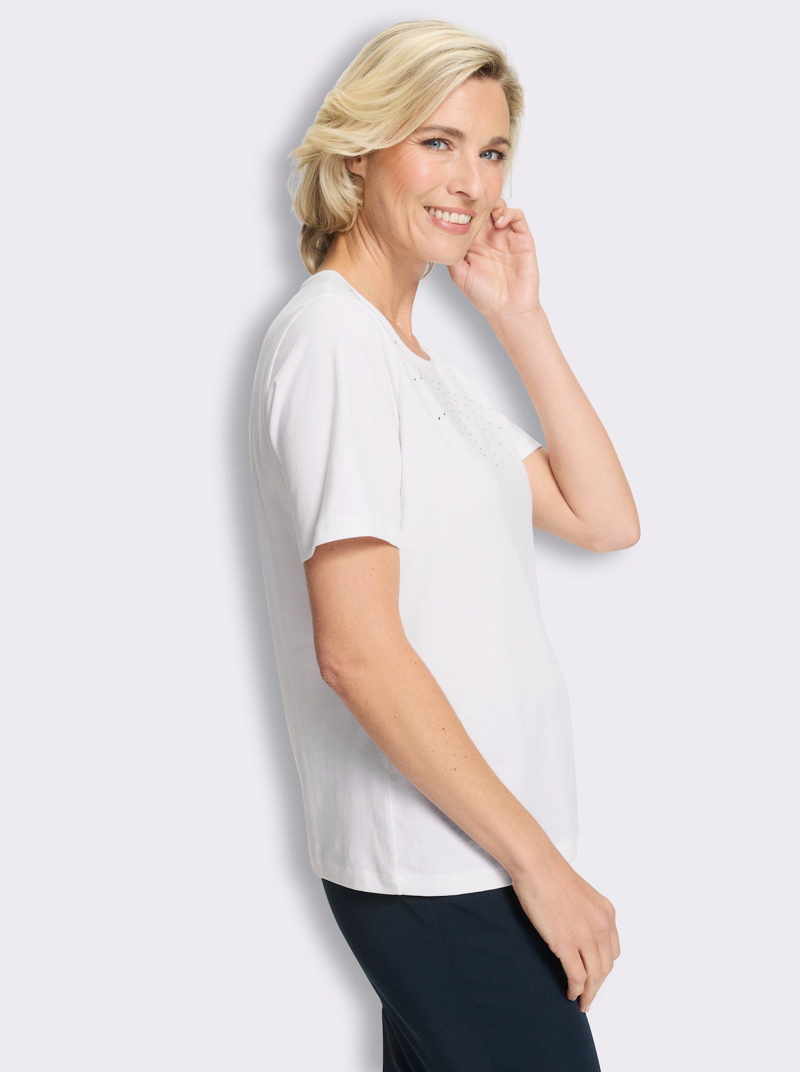 Shirt met korte mouwen en steentjesversiering - wit