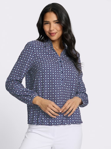 Schlupfbluse mit Gummibündchen - dunkelblau-taubenblau-bedruckt