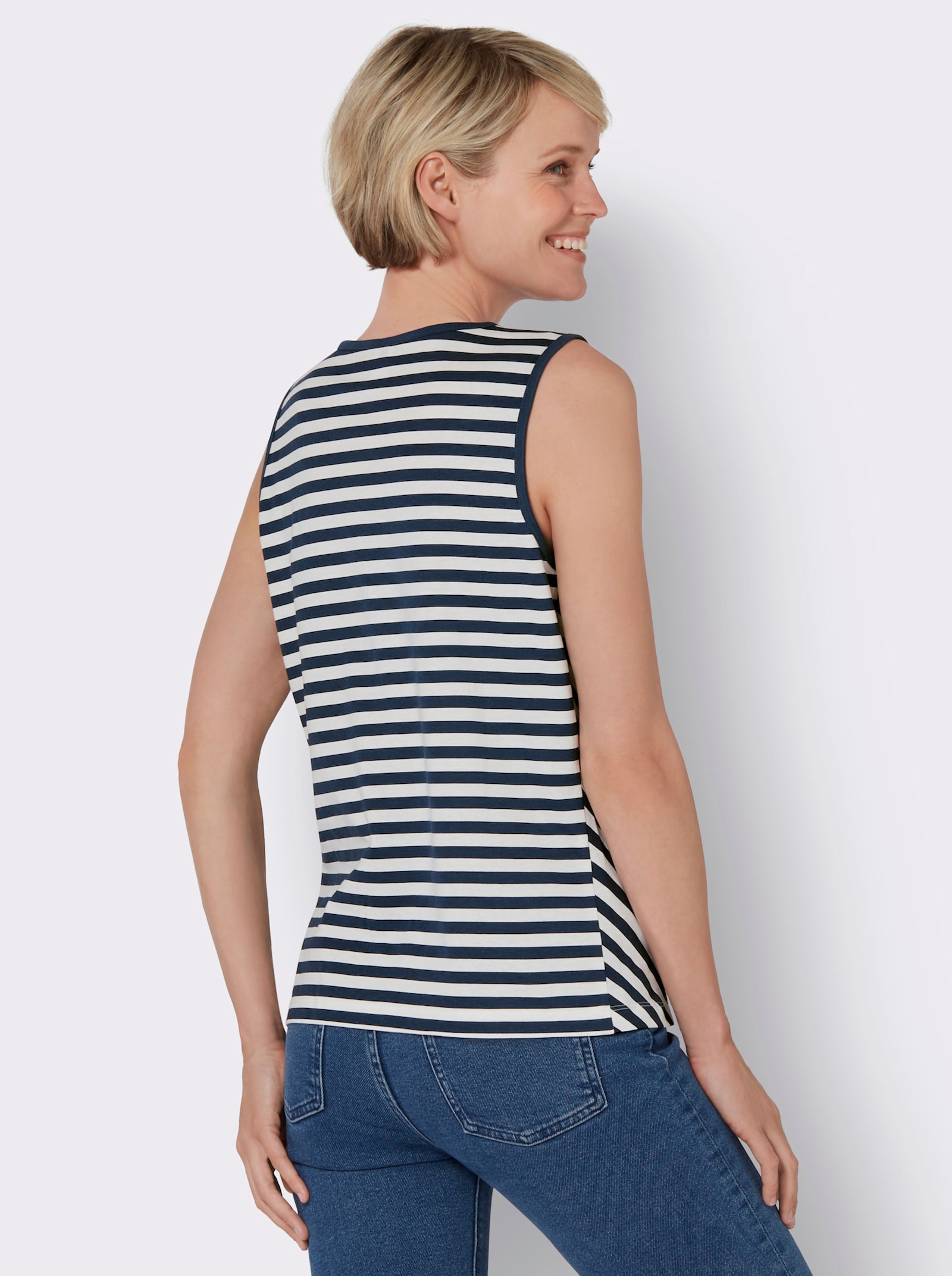 Shirttop mit Zierknöpfen im Vorderteil - ecru-dunkelblau-bedruckt