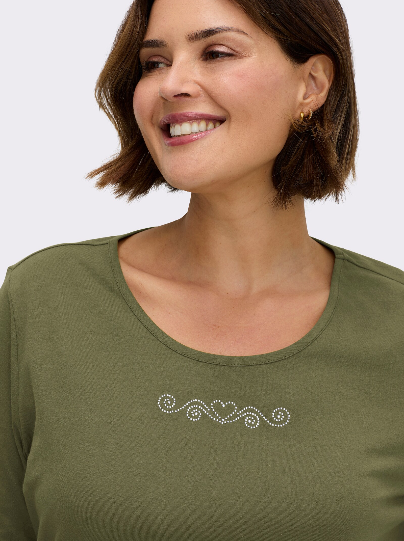 3/4-Arm-Shirt mit Ziersteinchen - oliv