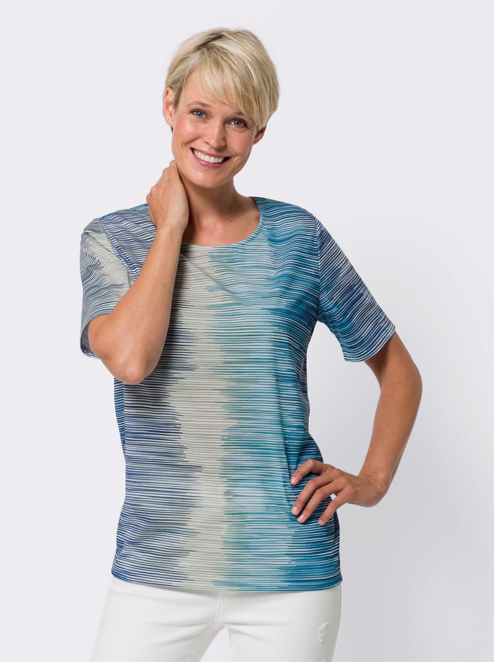 Shirt met korte mouwen en kleurverloop - turquoise/koningsblauw bedrukt