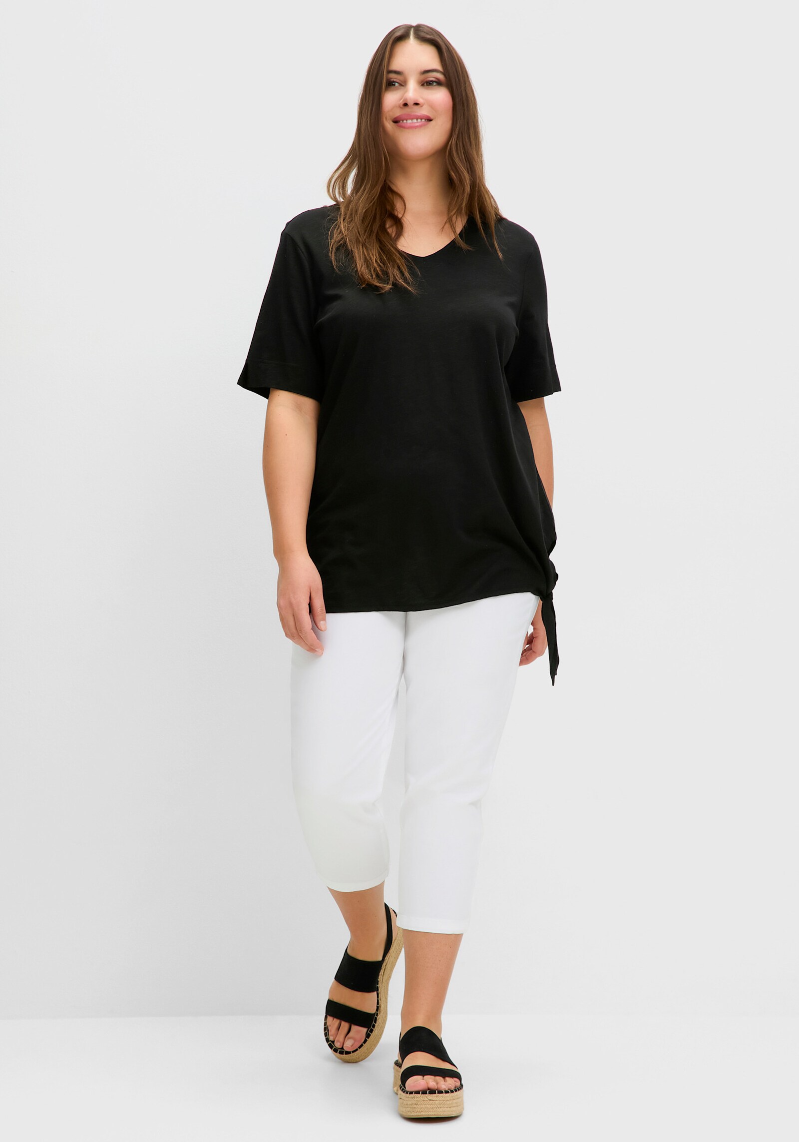 sheego Kurzarmshirt aus Flammgarn-Jersey - schwarz