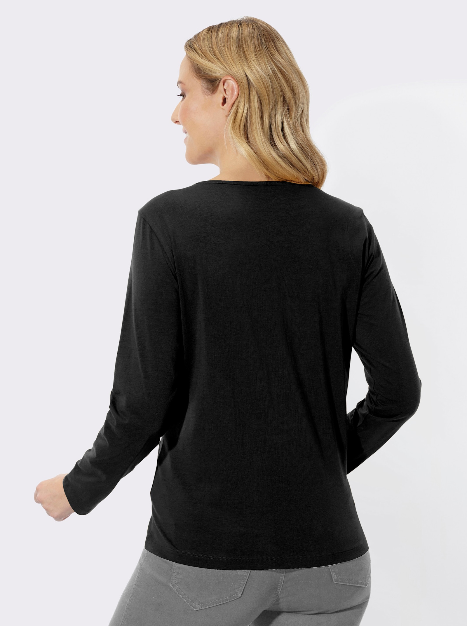 Rundhalsshirt mit Druckmuster vorne - schwarz-hellgrau-bedruckt