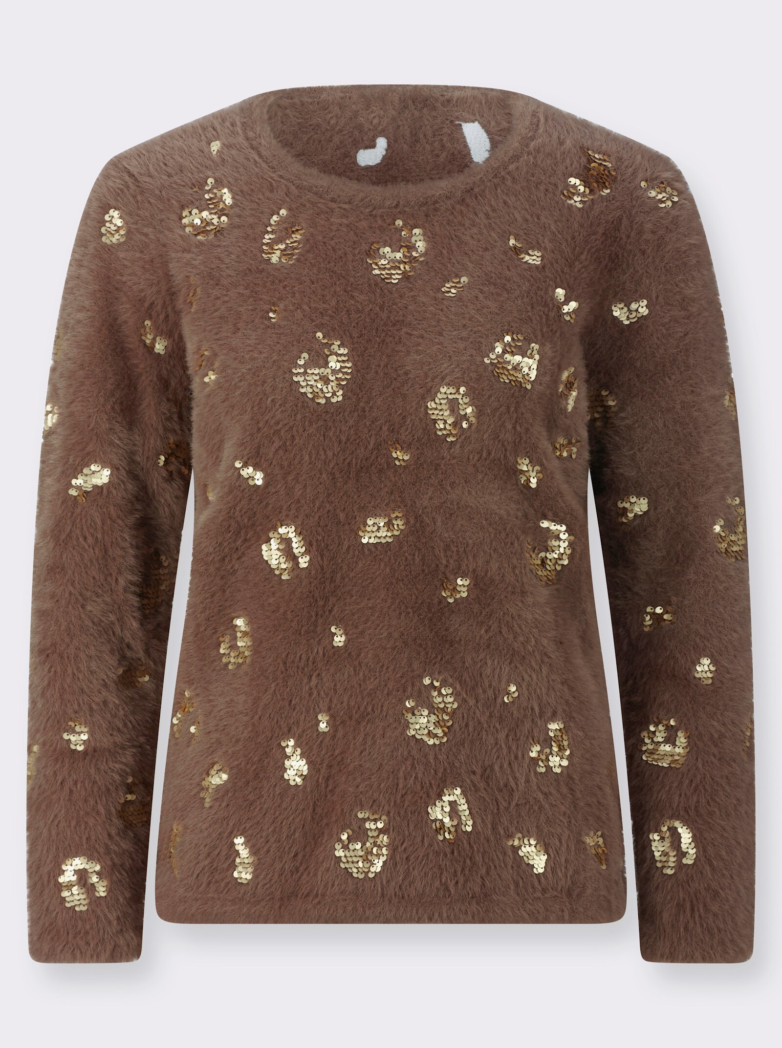 Langarm-Pullover mit Pailletten-Verzierung - schoko
