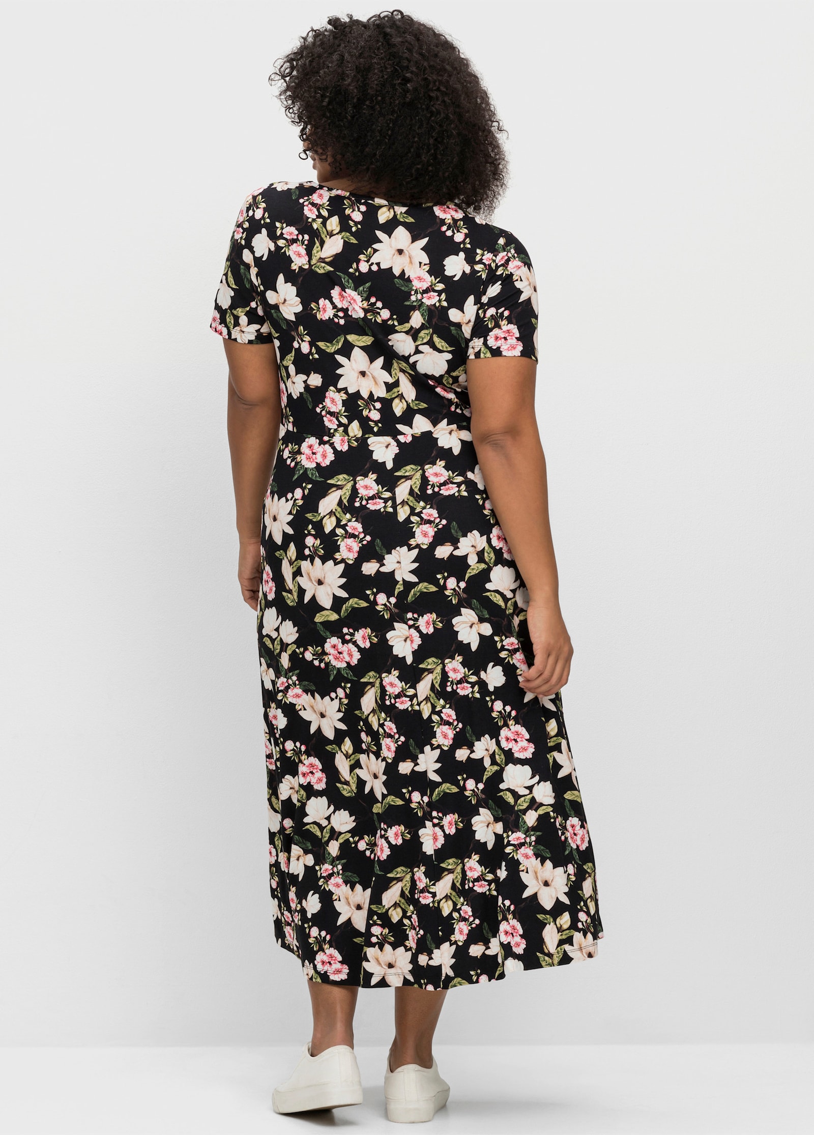 sheego by Joe Browns Jerseykleid mit Blumendruck, Midilänge - schwarz-gemustert