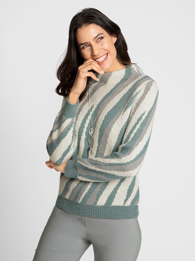 Jacquardpullover mit Kelchkragen - jade-champagner-gemustert