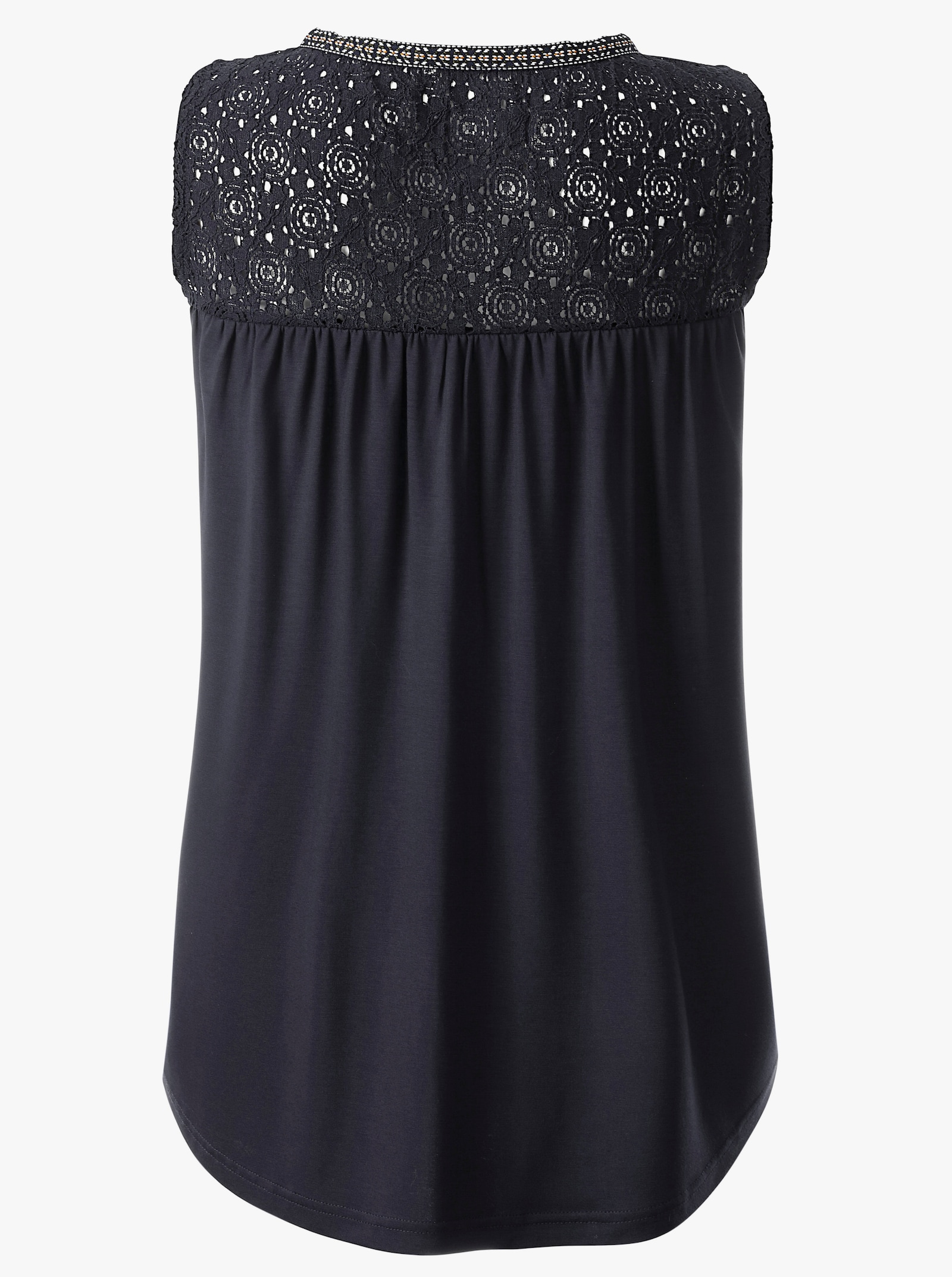 Shirttop mit bestickter Spitze - marine-gelb-gemustert