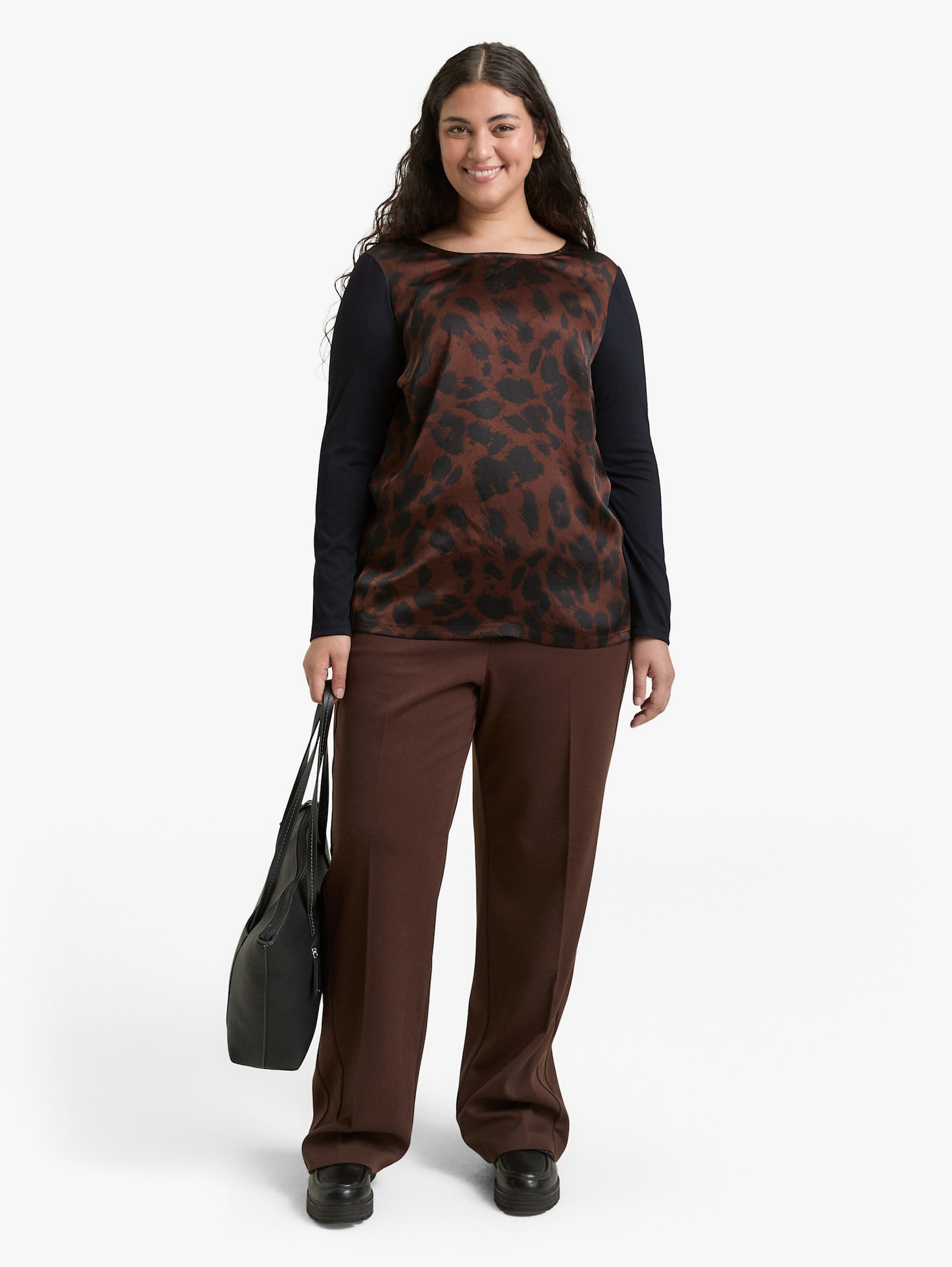 Langarmshirt - brown black big leo print