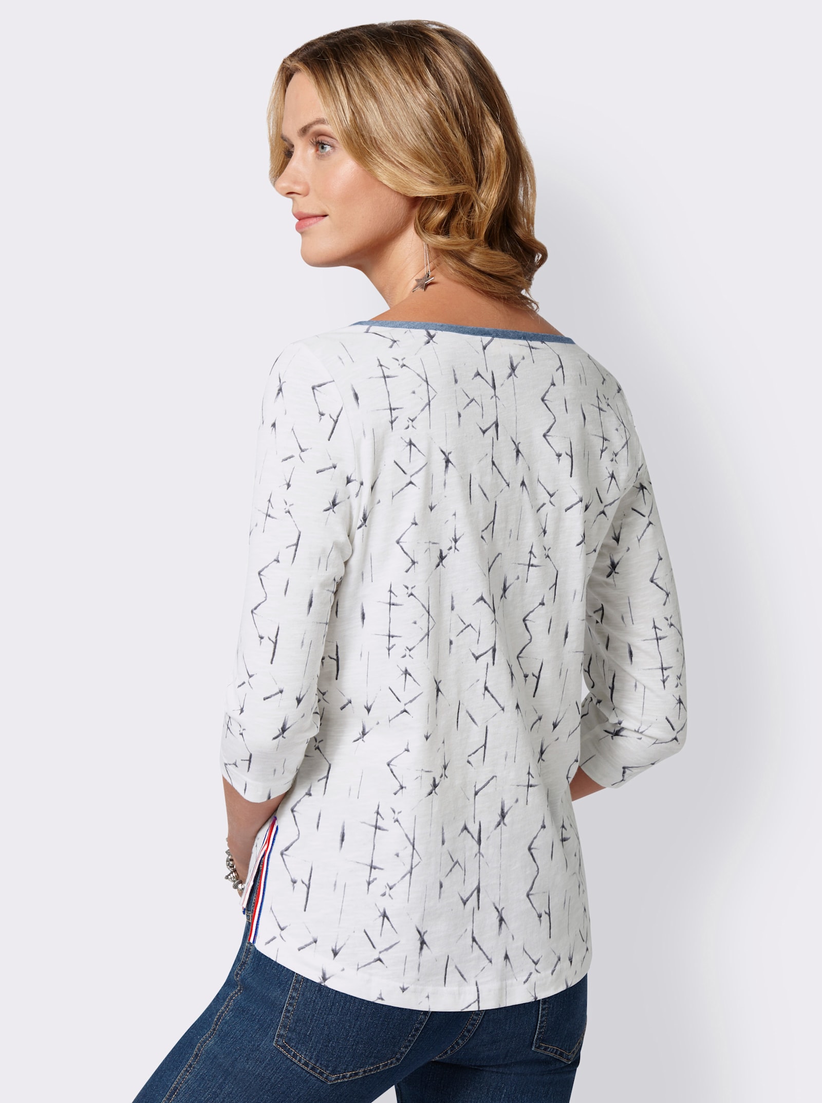 Print-Shirt aus reiner Baumwolle - weiss-blau-bedruckt