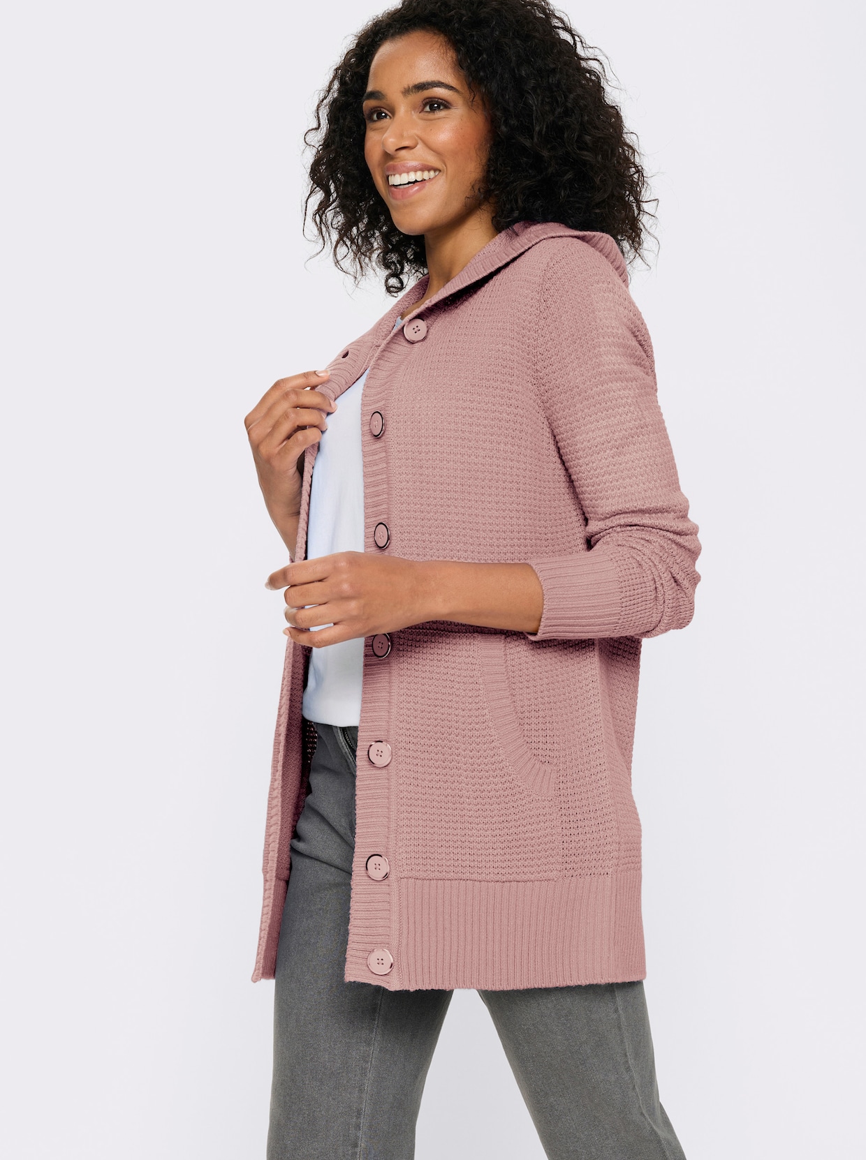 Vest met capuchon en kangoeroezakken - hortensia