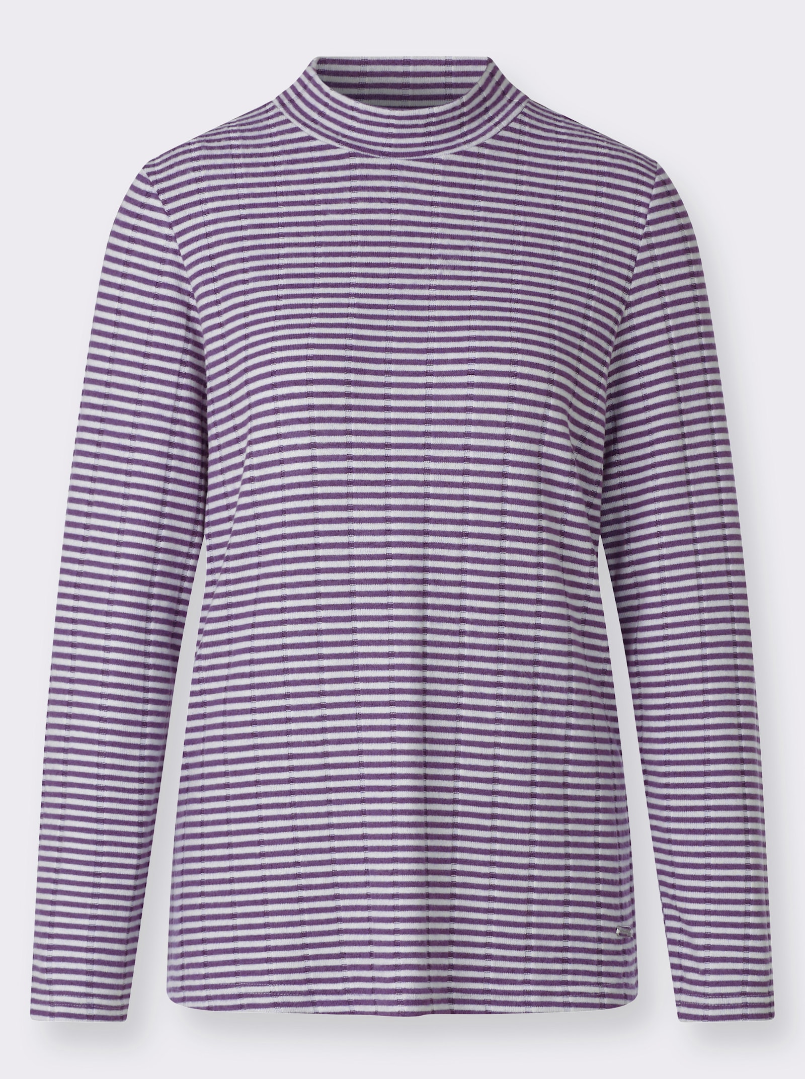 Langarmshirt mit Stehkragen - feige-ecru-geringelt