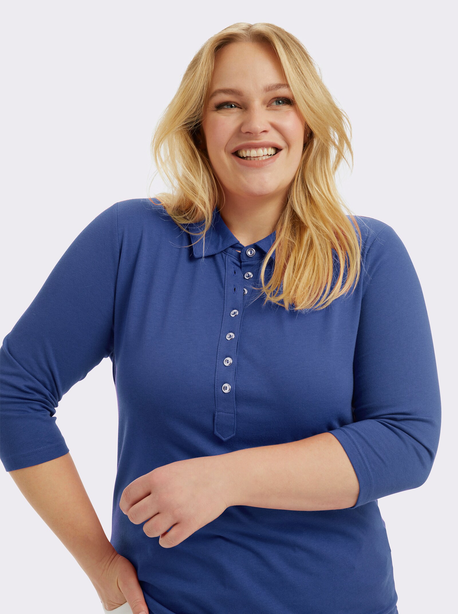 Poloshirt mit langer Knopfleiste - royalblau