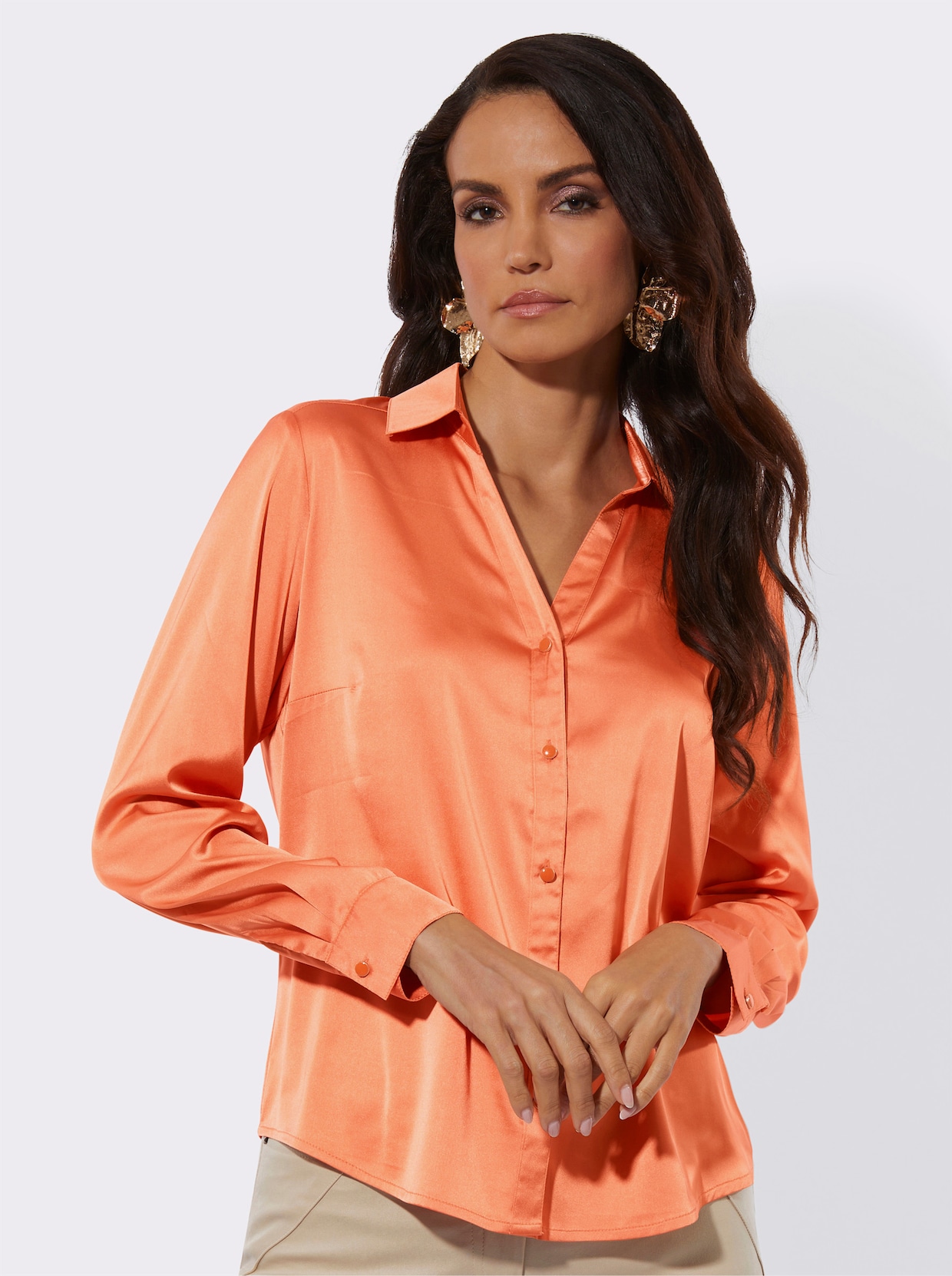 Satinbluse mit Kellerfalte hinten - papaya