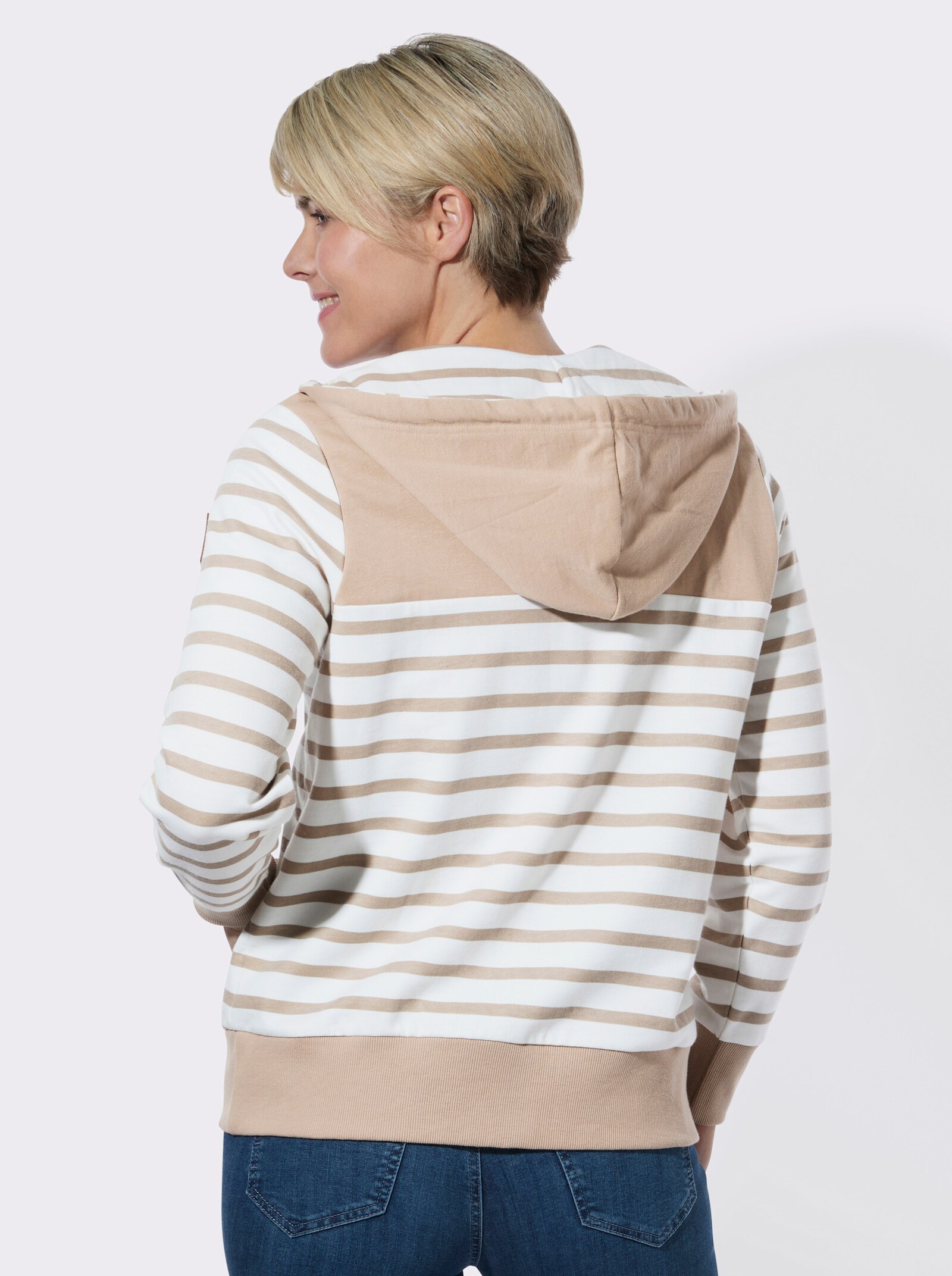 Shirtjacke mit schrägen Vordertaschen - sesam-ecru-geringelt