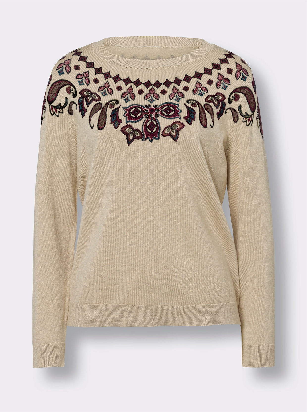 heine Pullover met ronde hals - zand/bordeaux bedrukt