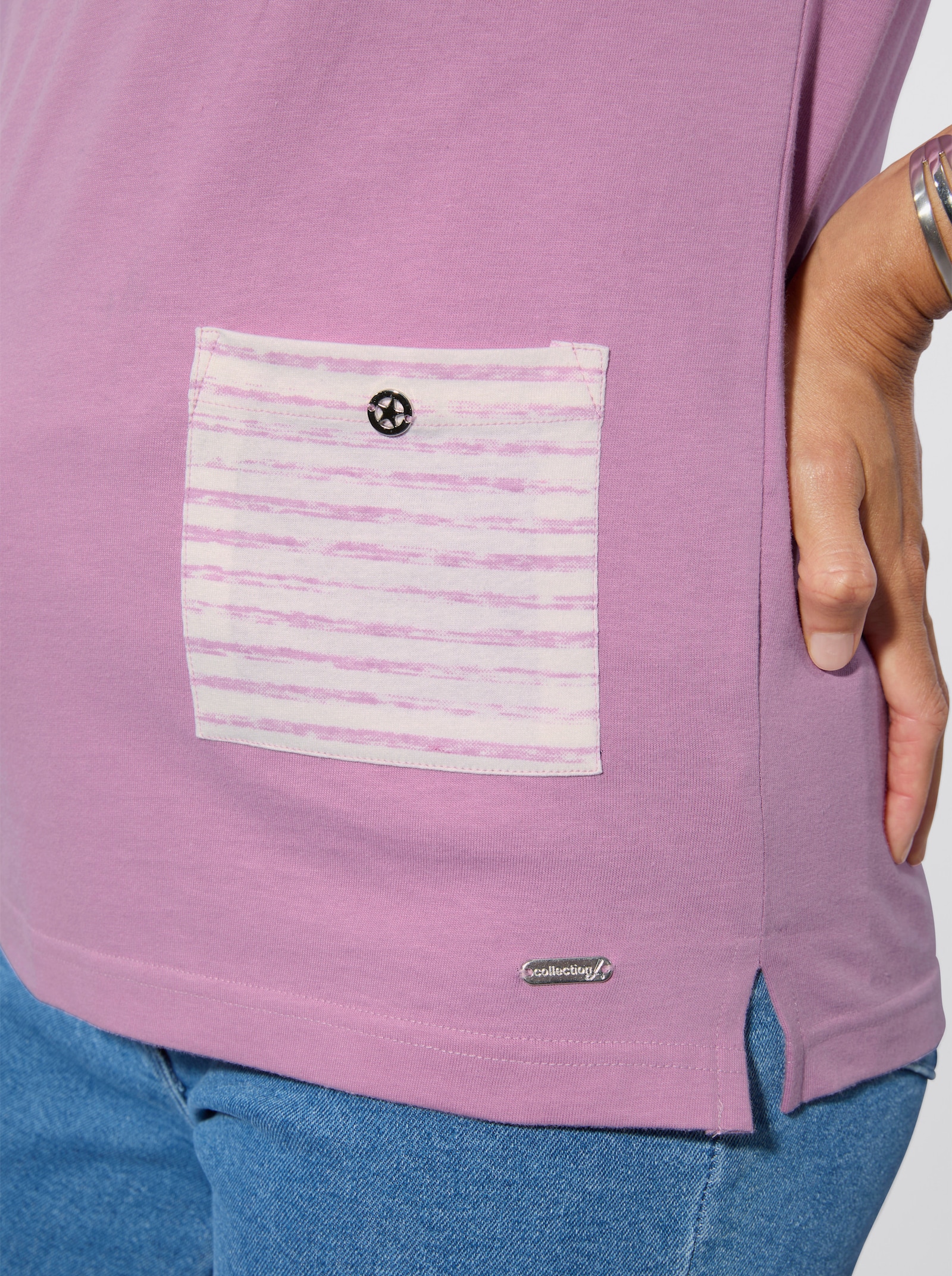 Kurzarmshirt mit silberfarbigen Details - orchidee