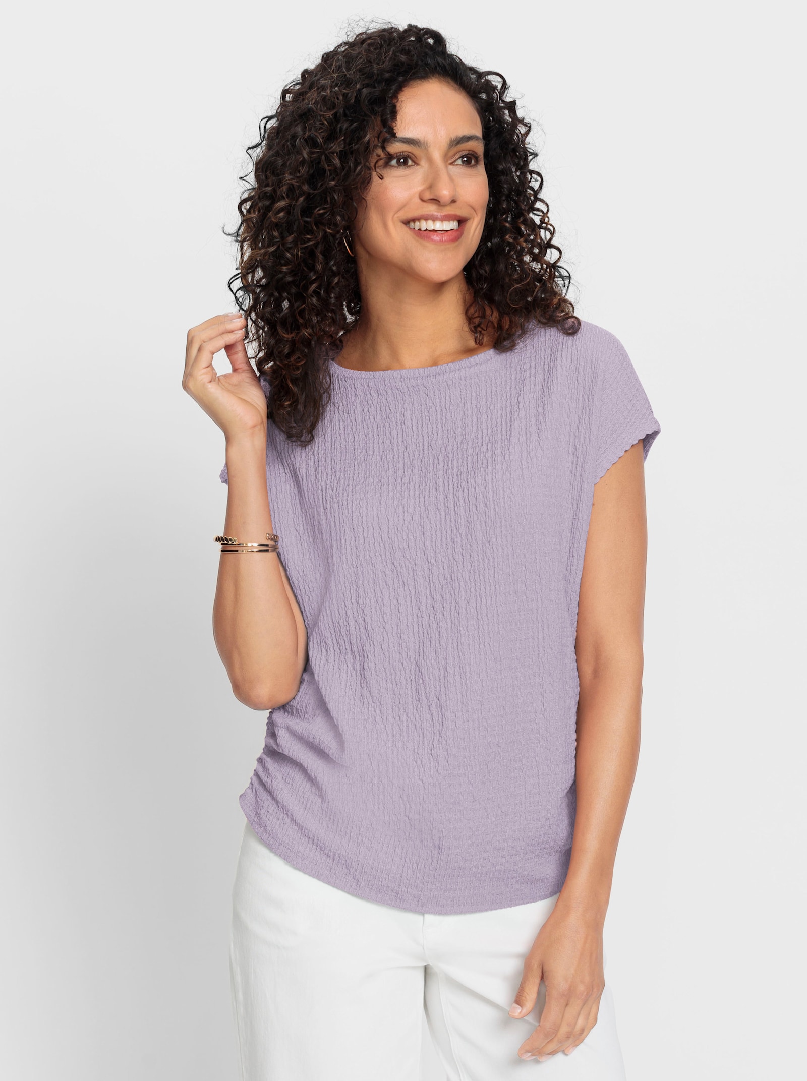 Shirt met ronde hals en rimpeling opzij - lila