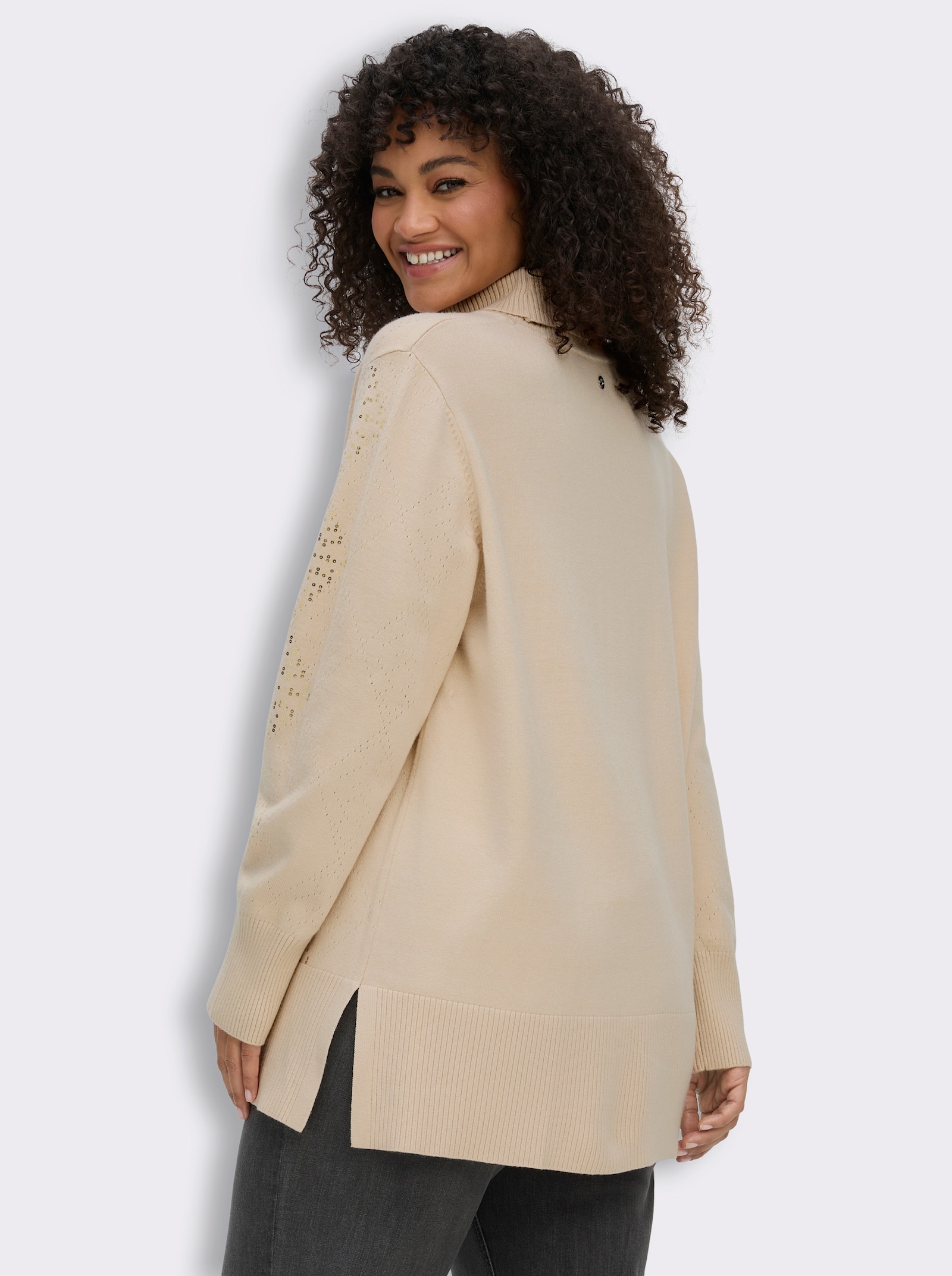 sheego Rollkragenpullover mit Pailletten-Details - elfenbein