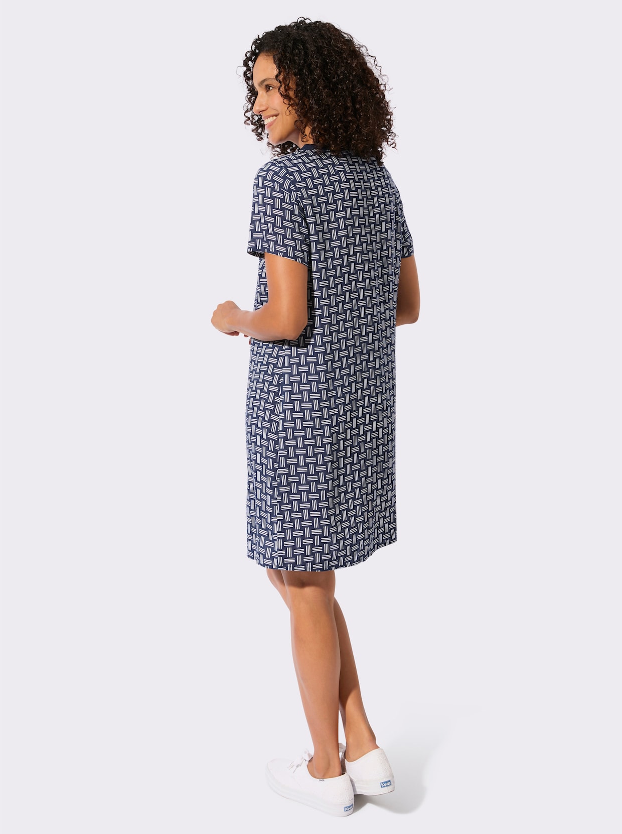 Webkleid - marine-ecru-bedruckt