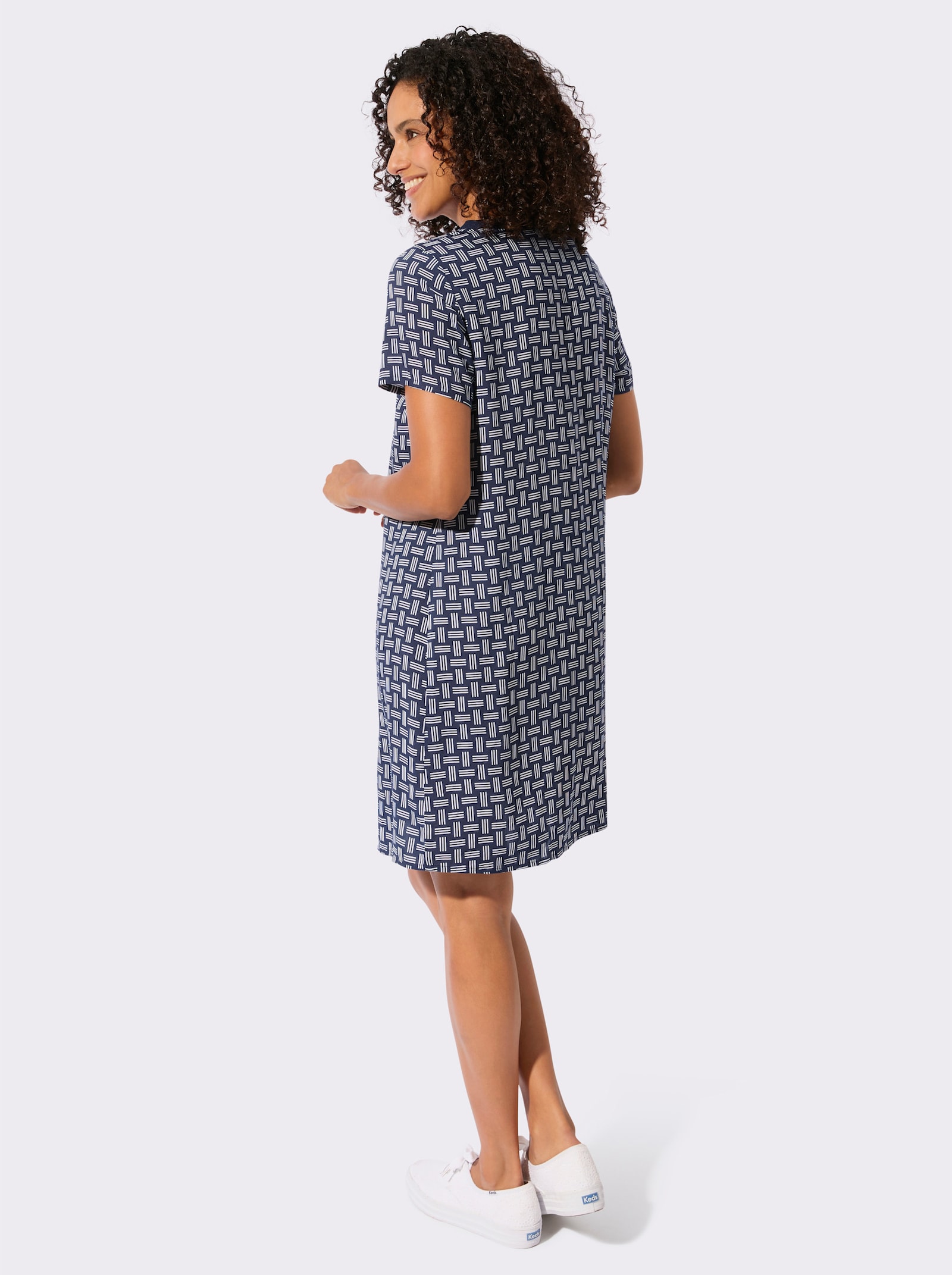 Webkleid in figurfreundlicher A-Linie - marine-ecru-bedruckt