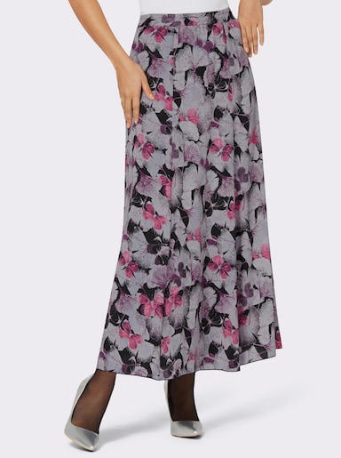 Bahnenrock in weicher Qualität, bedruckt - schwarz-flieder-bedruckt