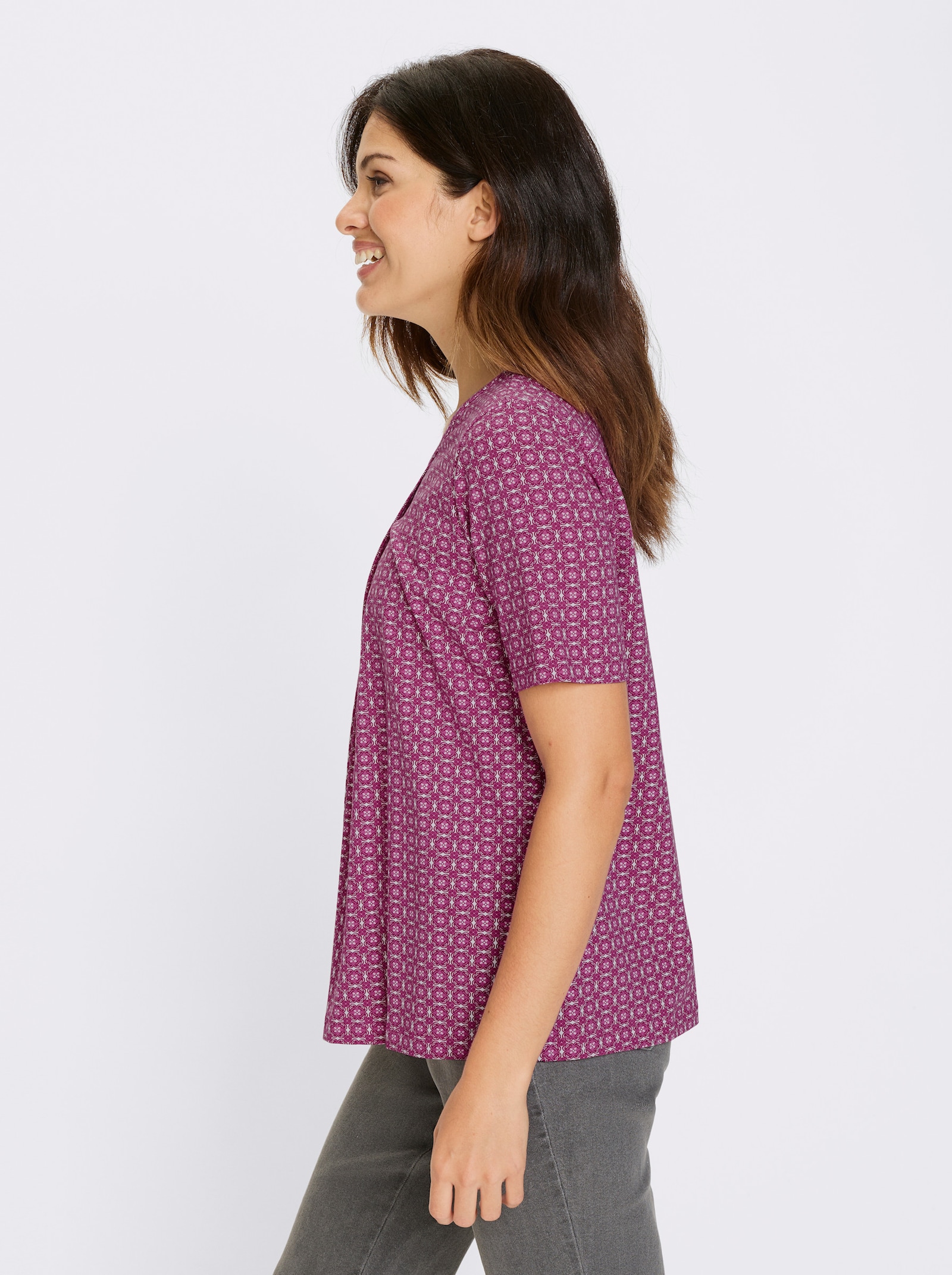 Kurzarmshirt mit Biesenpartie - erika-weiß-bedruckt