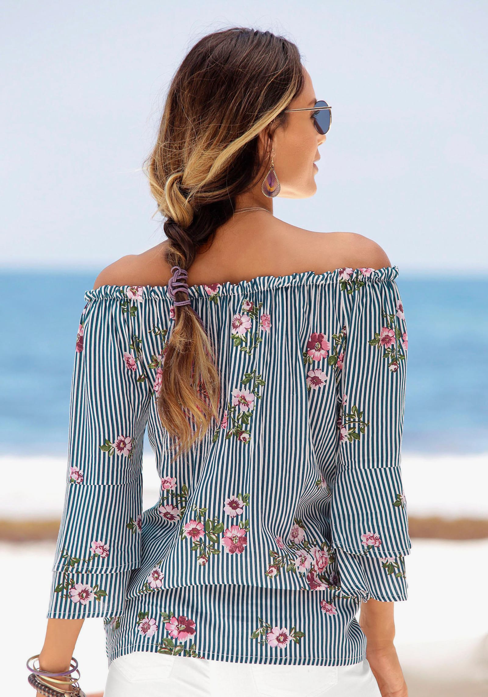 LASCANA chemisier Carmen - marine-blanc à rayures