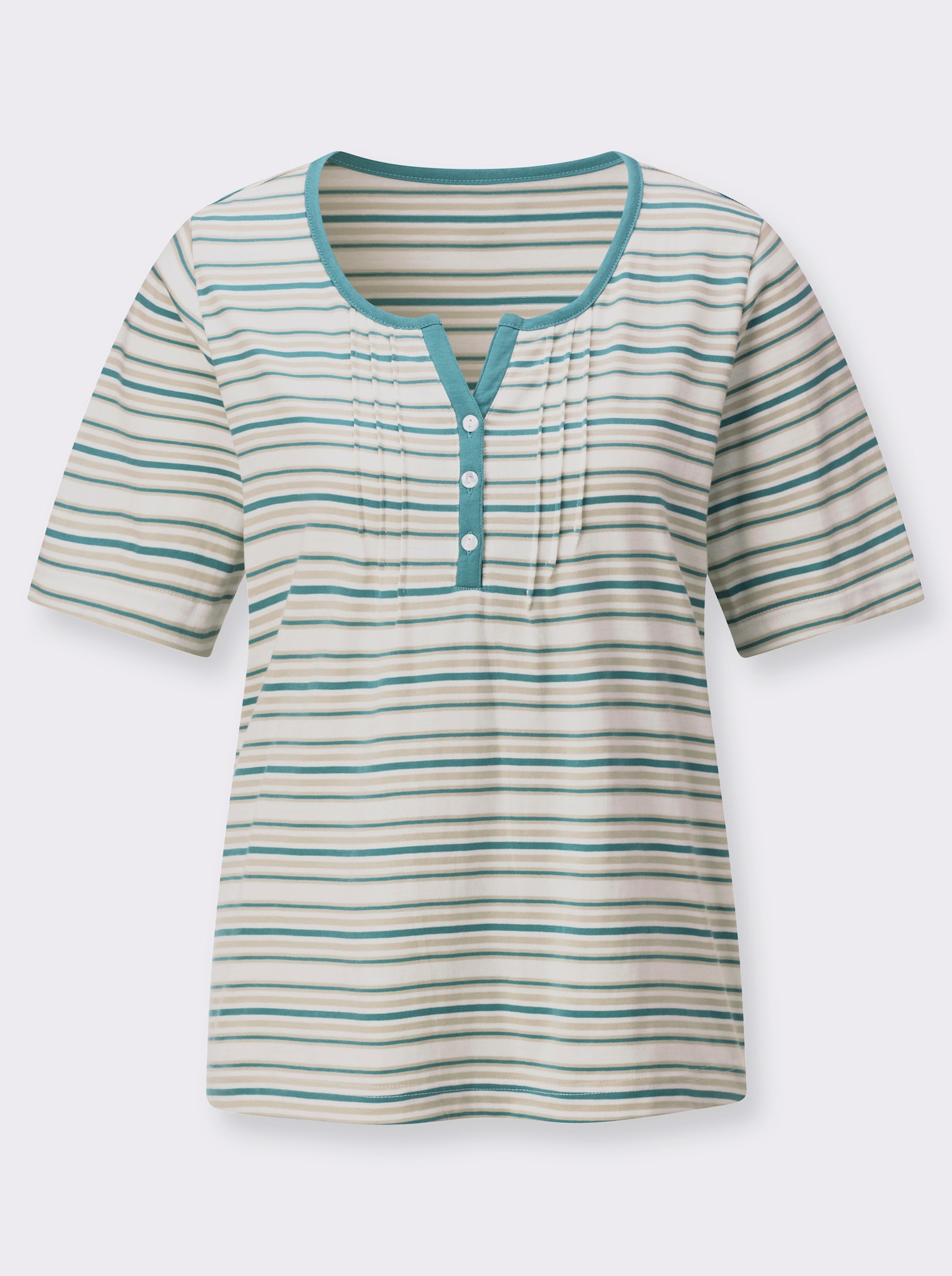 Shirt mit Biesenverzierung - ecru-ozean-geringelt