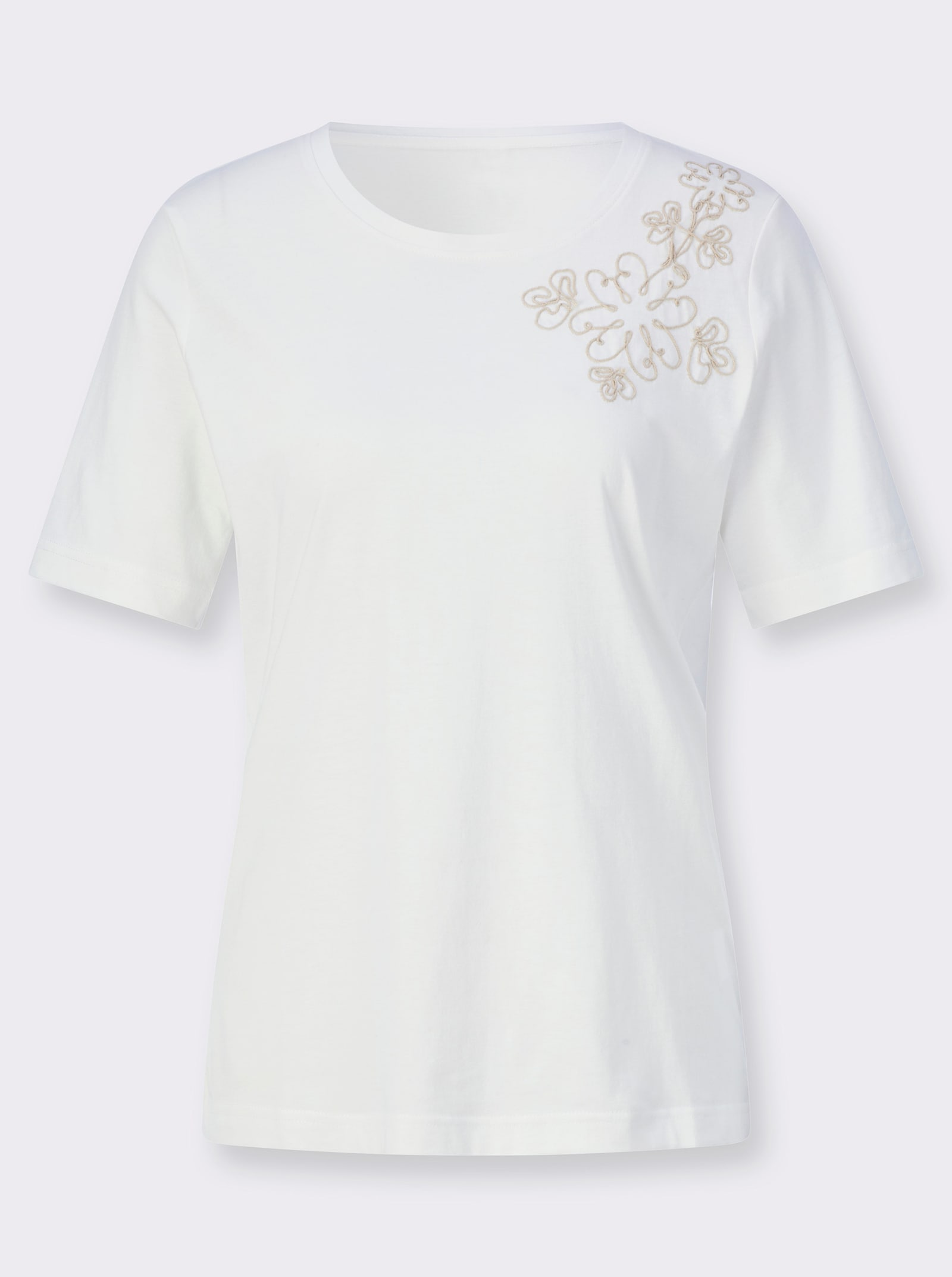 Rundhalsshirt mit Kordelstickerei - ecru
