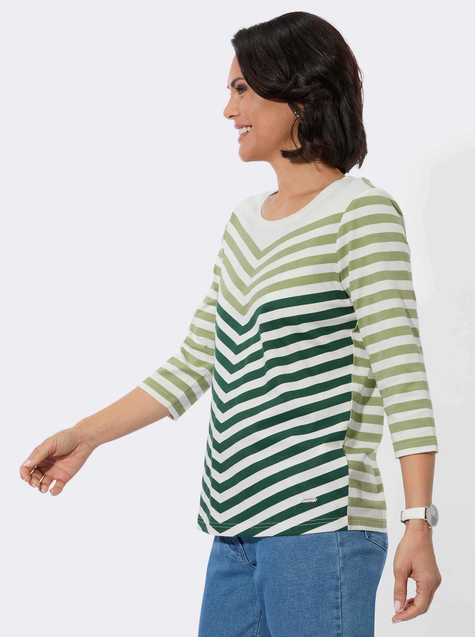 3/4-Arm-Shirt mit Rundhalsausschnitt - schilf-moos-bedruckt