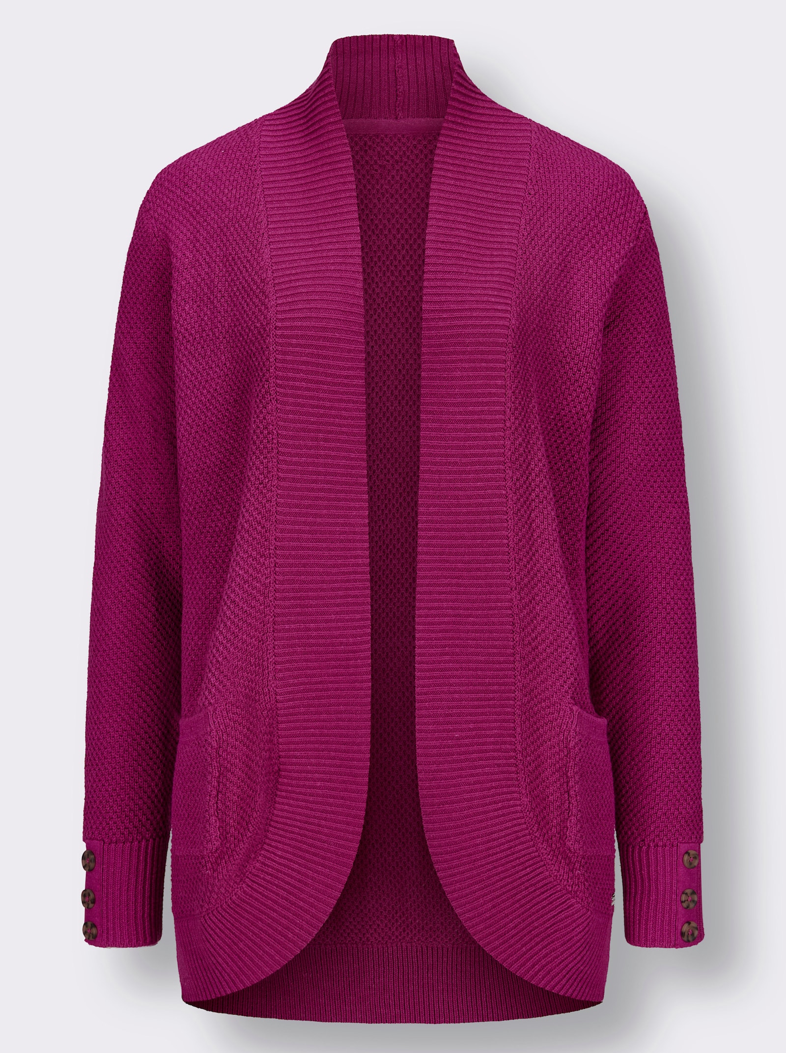 Longstrickjacke mit Struktur-Muster - magenta