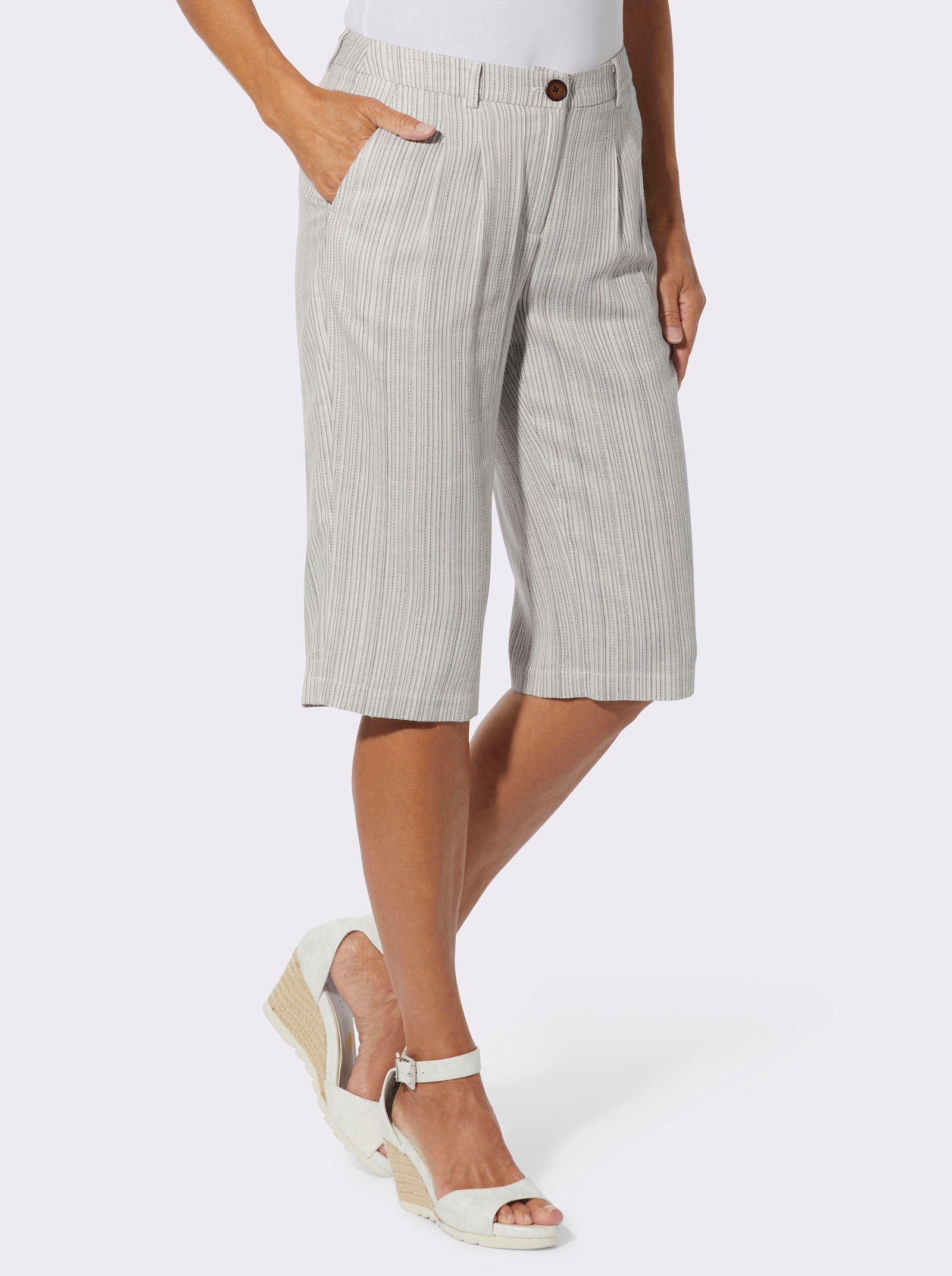 Bermudas mit Leinen-Anteil - champagner-grau-gestreift