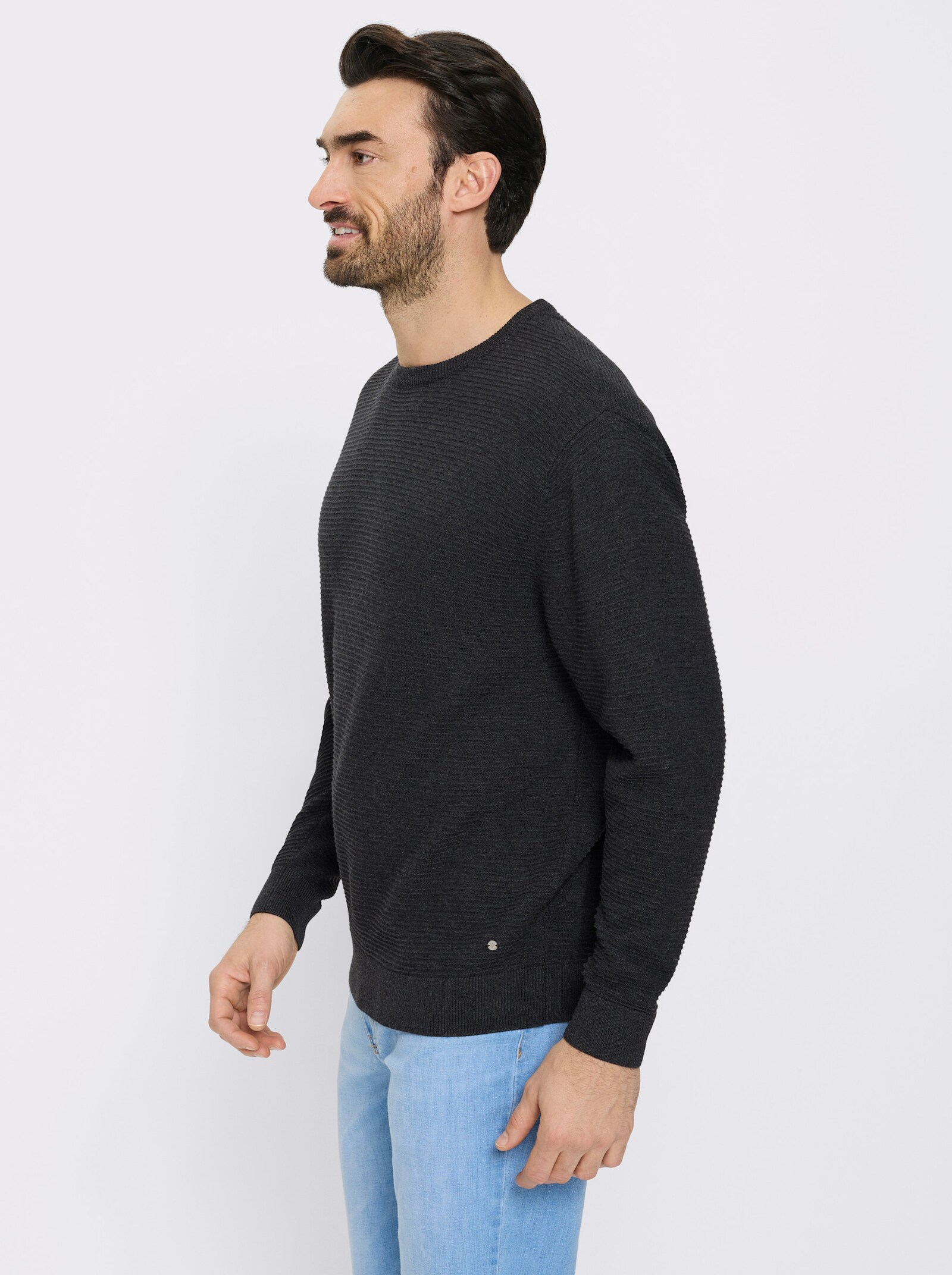 Marco Donati Rundhalspullover mit Linksstrick-Muster - anthrazit-meliert