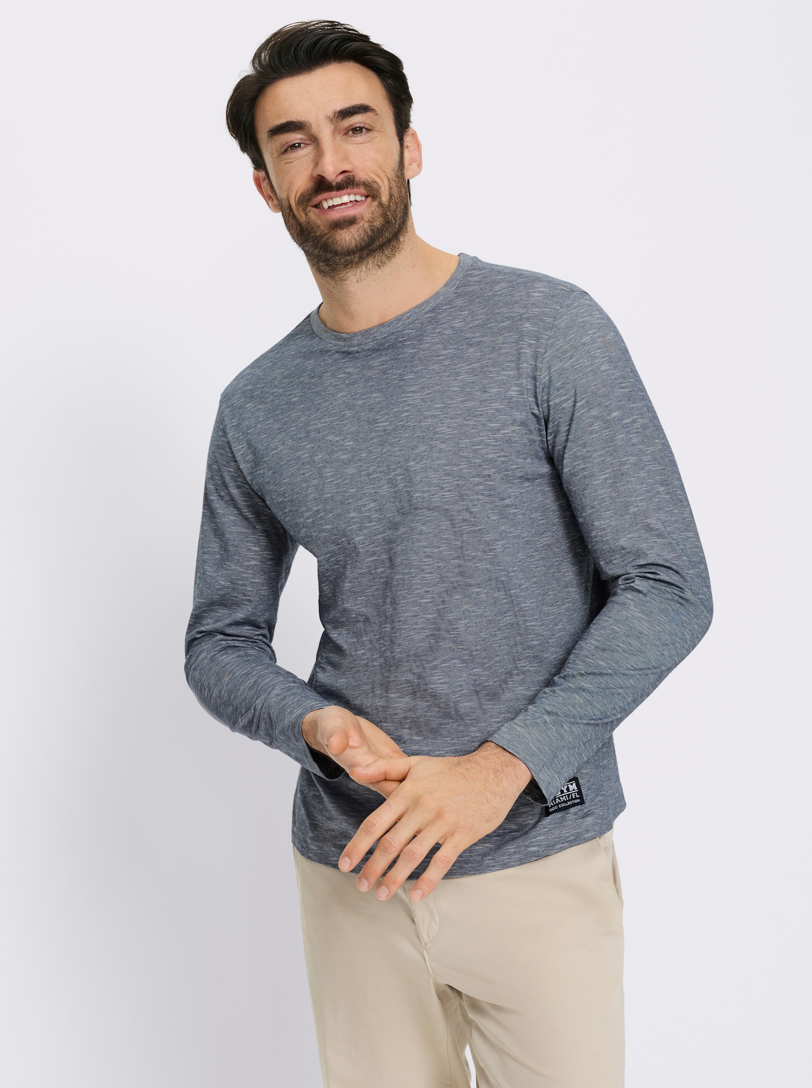 Catamaran Langarmshirt in Melange-Optik - dunkelblau-meliert