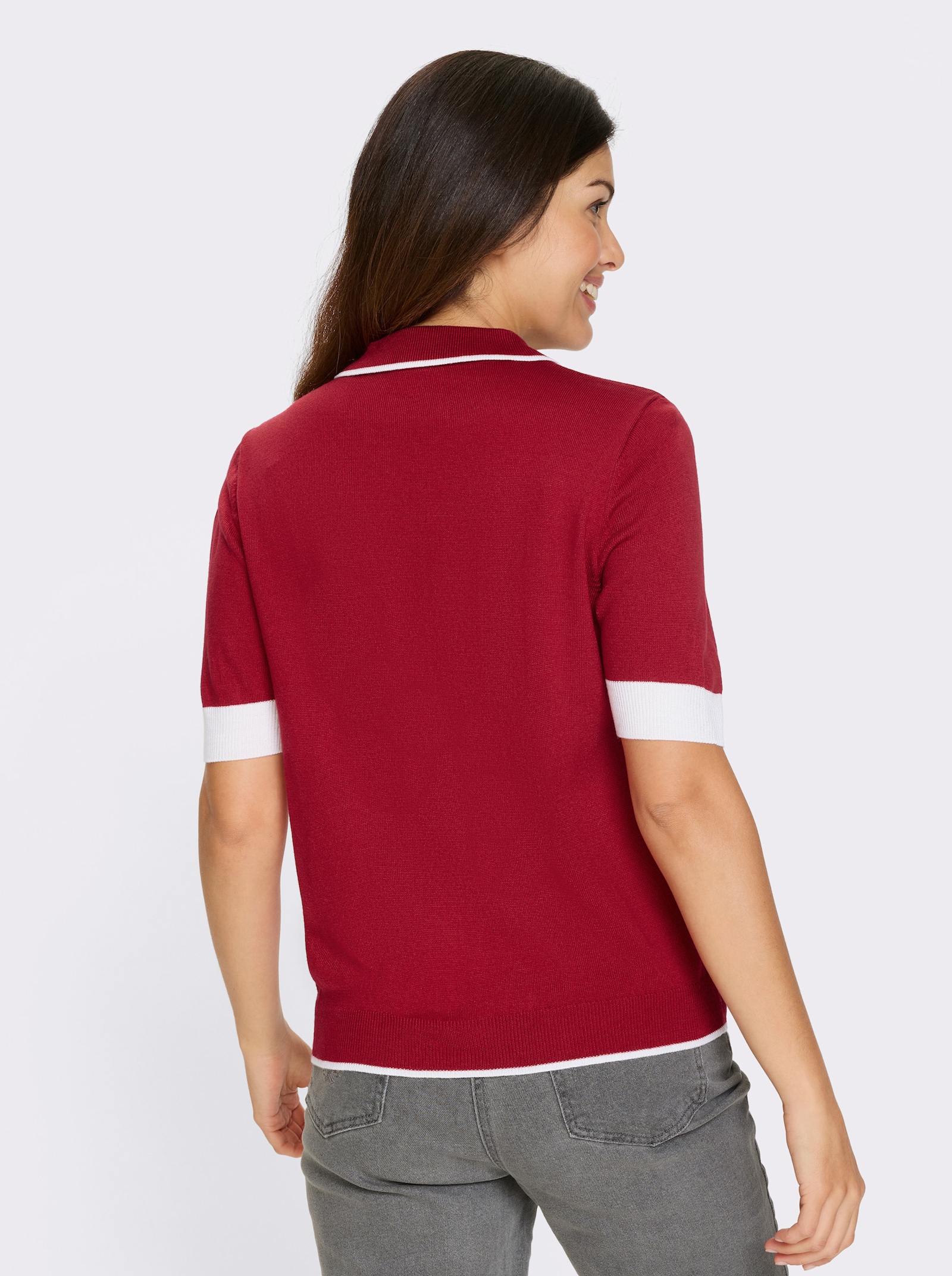 Kurzarmpullover mit Polokragen - rot-weiß