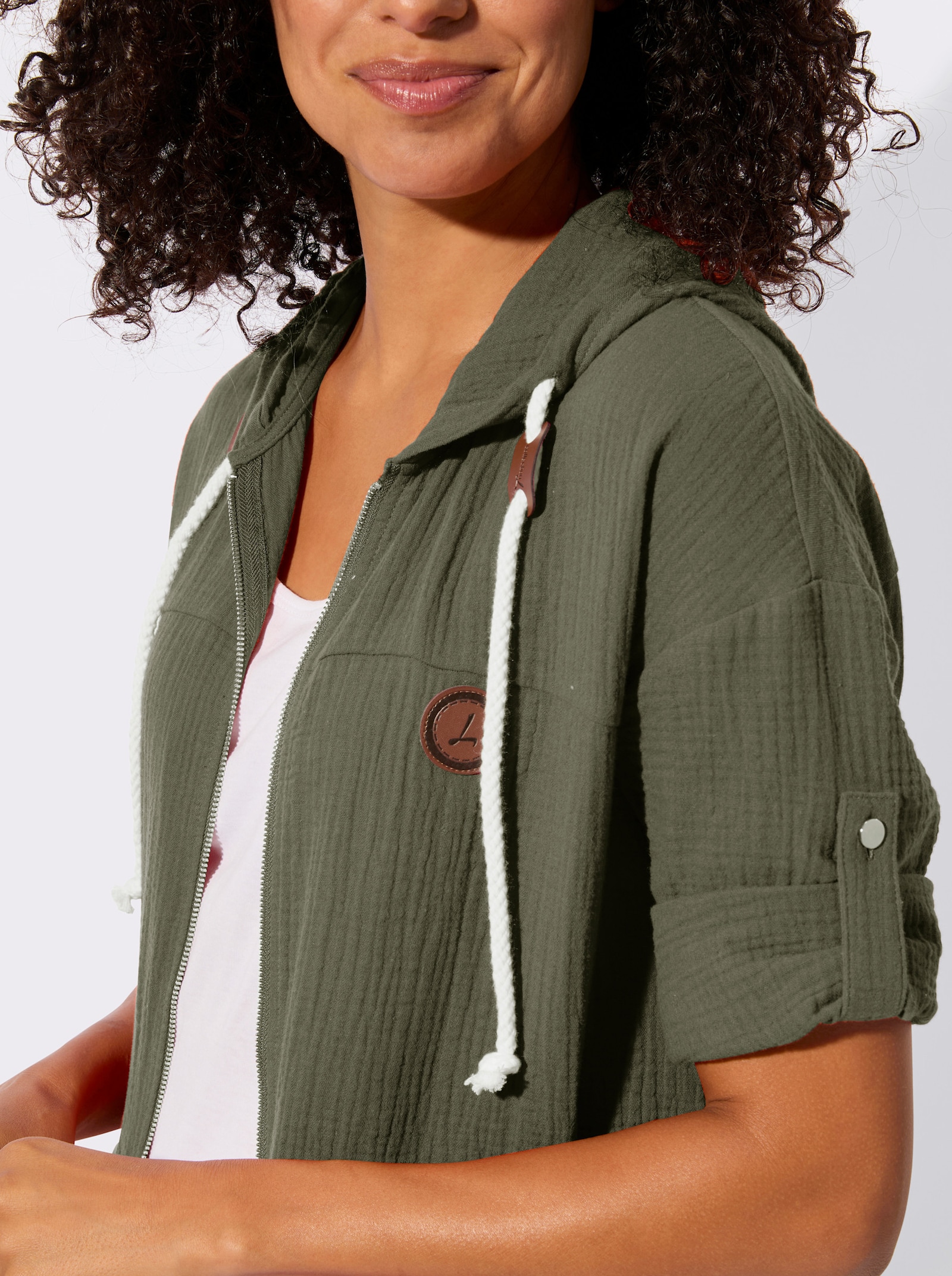 Blusenjacke mit Tunnelzug im Saum - khaki