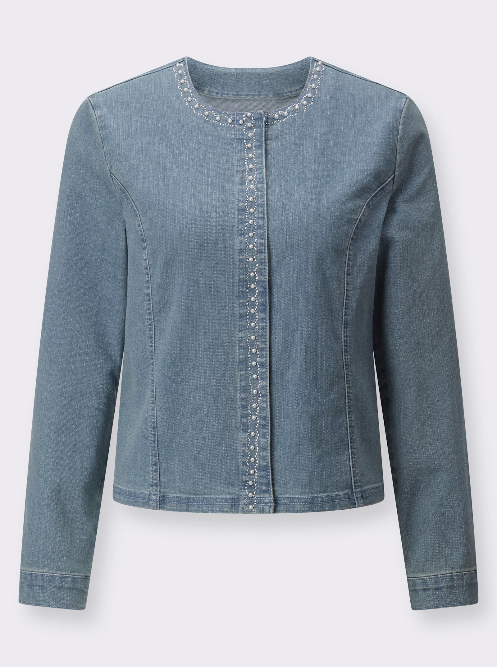 Jeansblazer mit Zierperlen und Glitzersteinchen - blue-bleached