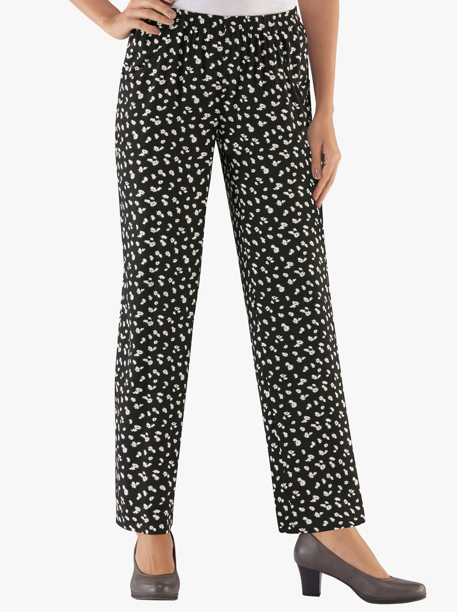 Comfortbroek met viscose - zwart gebloemd