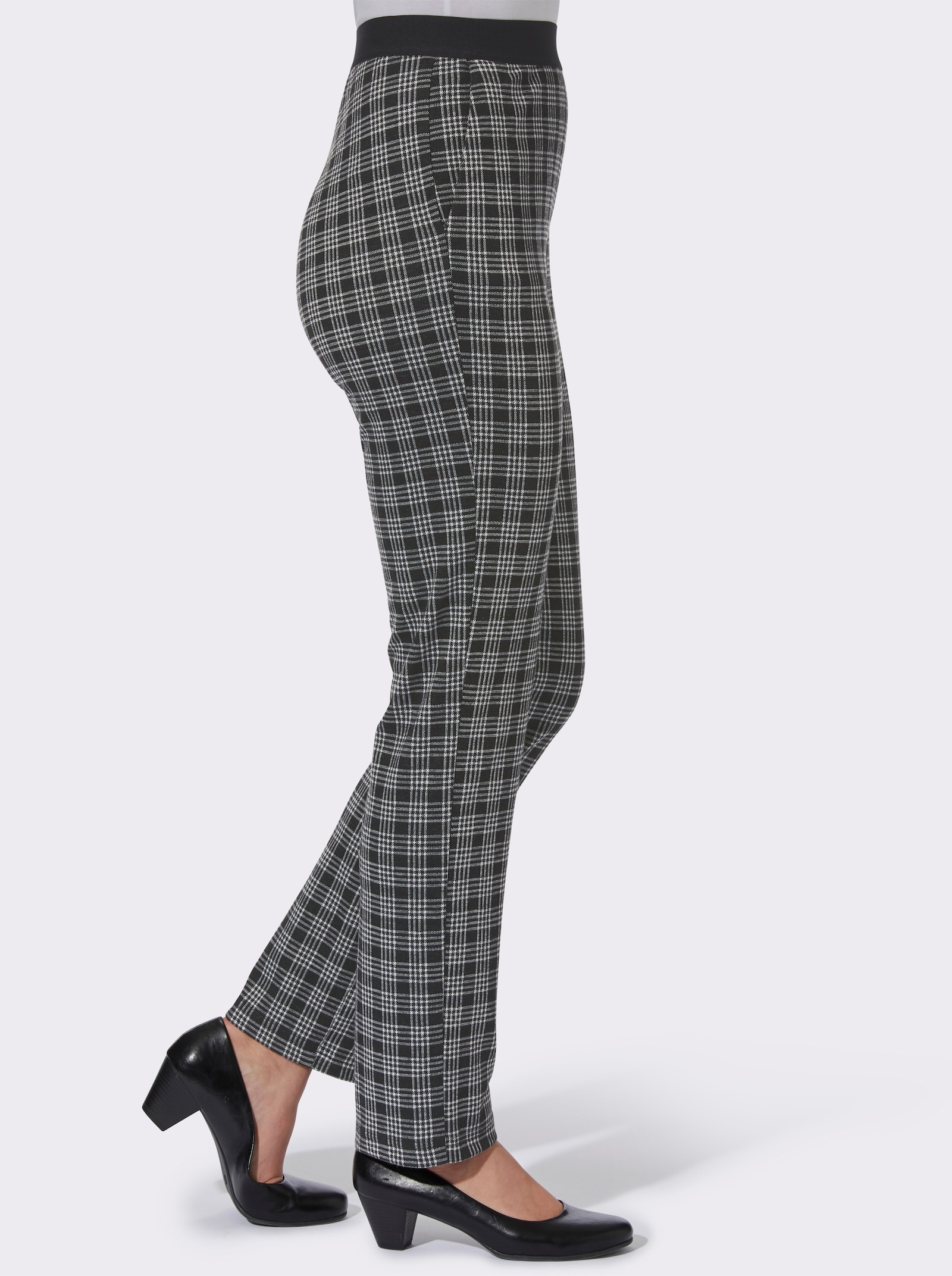 Schlupfhose mit breitem Rundum-Dehnbund - schwarz-weiß-kariert